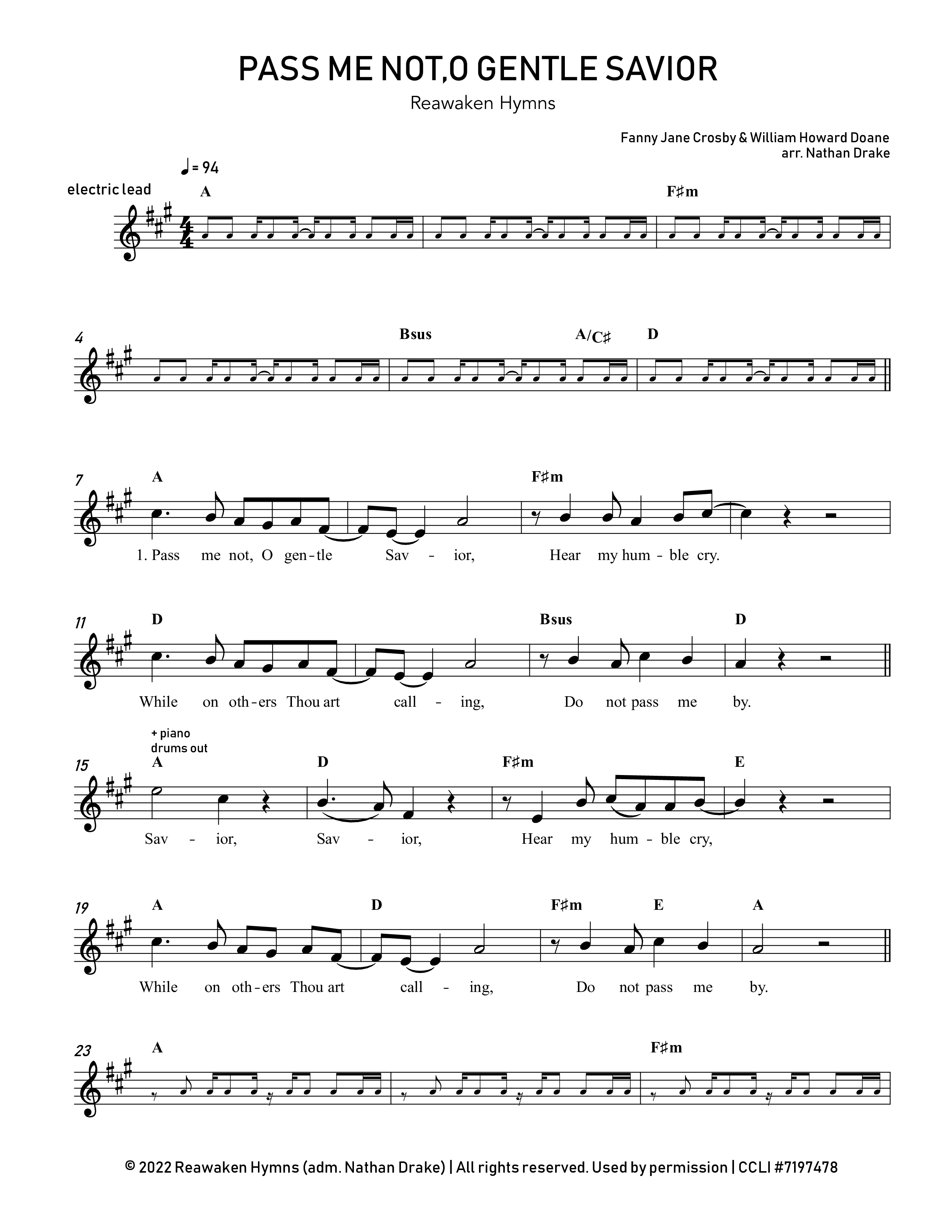 Pass Me Not O Gentle Savior Lead Sheet Melody (Reawaken Hymns)