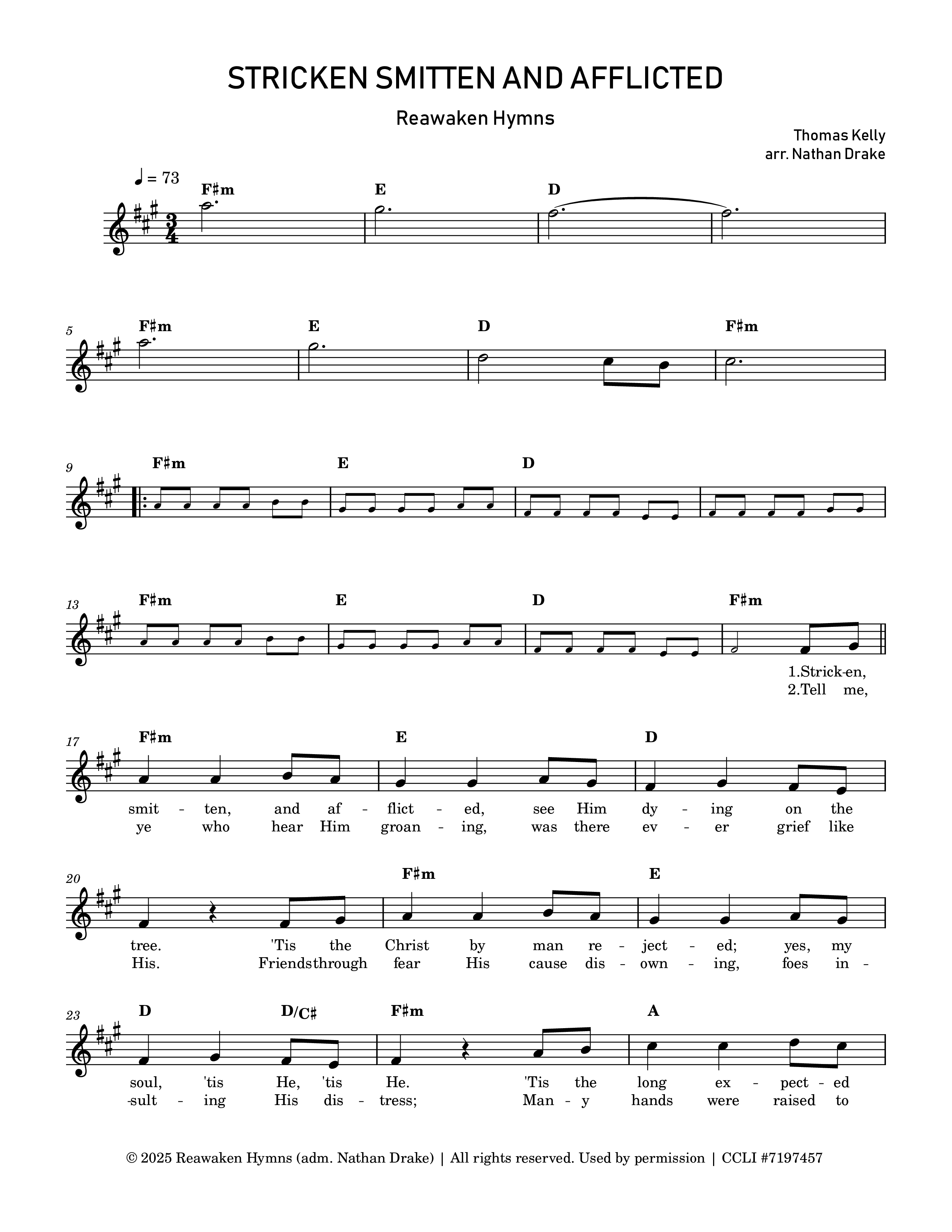 Stricken Smitten And Afflicted Lead Sheet Melody (Reawaken Hymns)