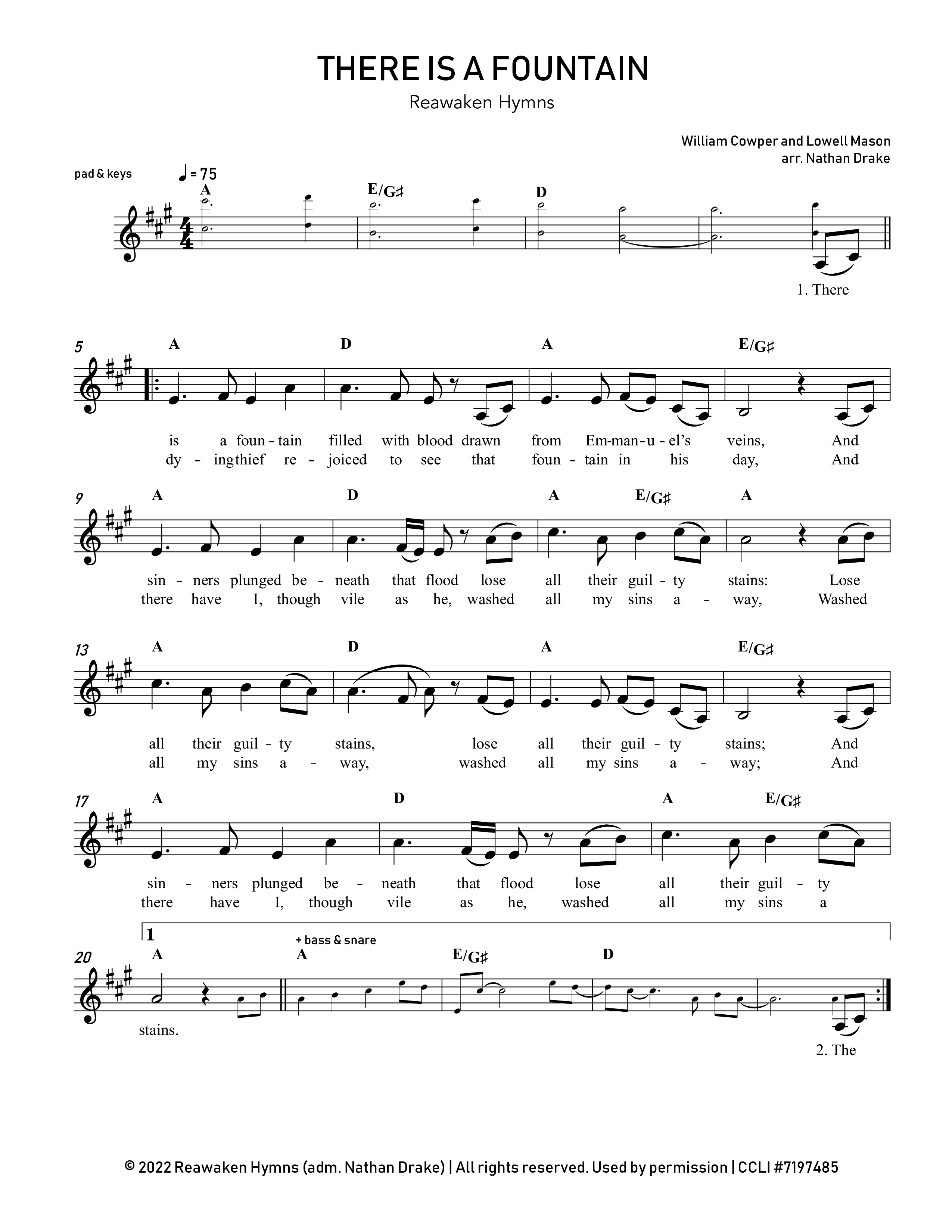 There Is A Fountain Lead Sheet Melody (Reawaken Hymns)