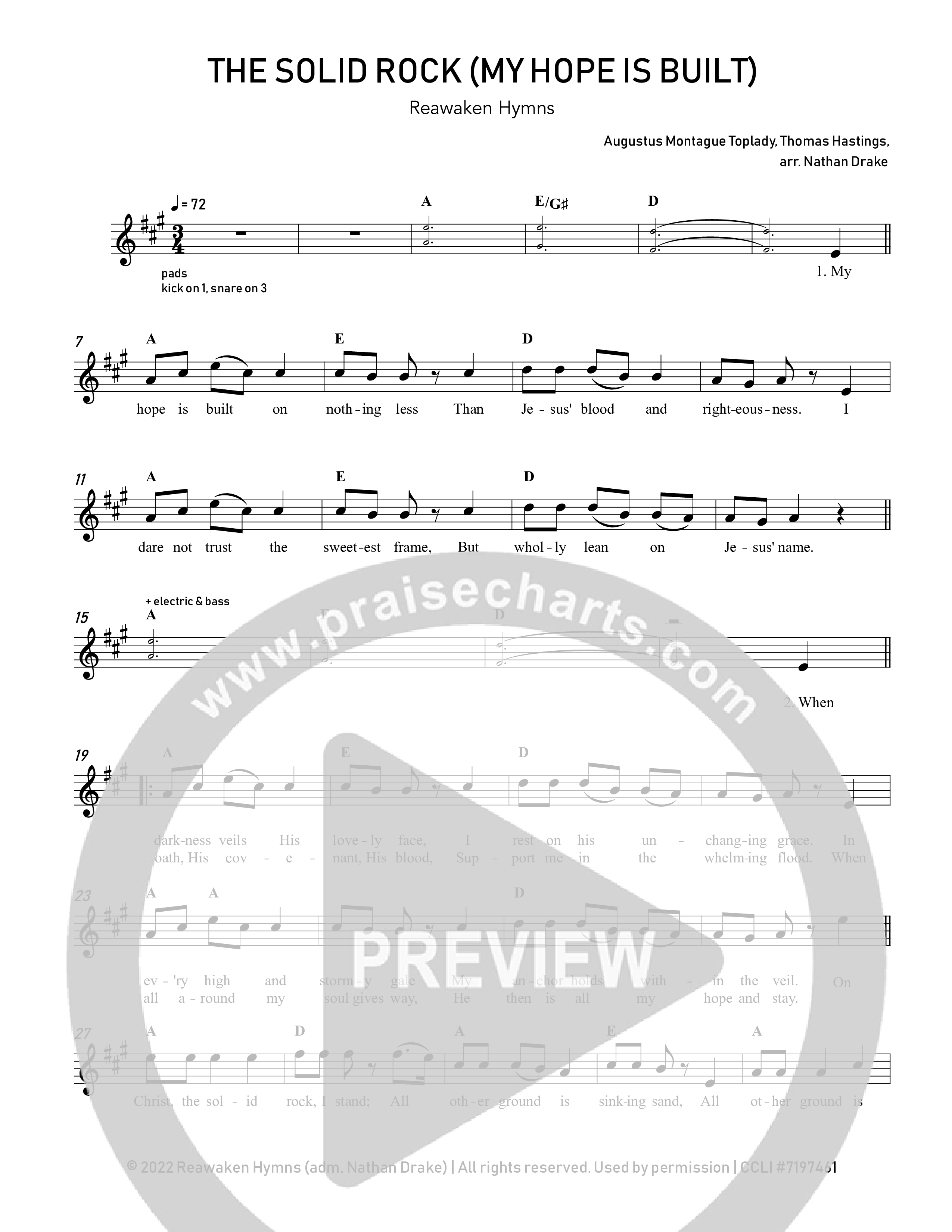 The Solid Rock (My Hope Is Built) Lead Sheet Melody (Reawaken Hymns)