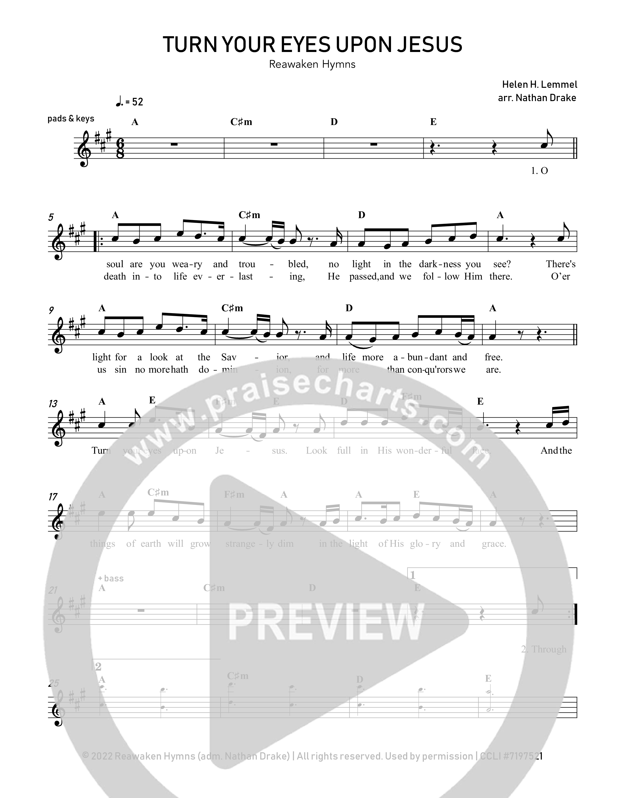 Turn Your Eyes Upon Jesus Lead Sheet Melody (Reawaken Hymns)