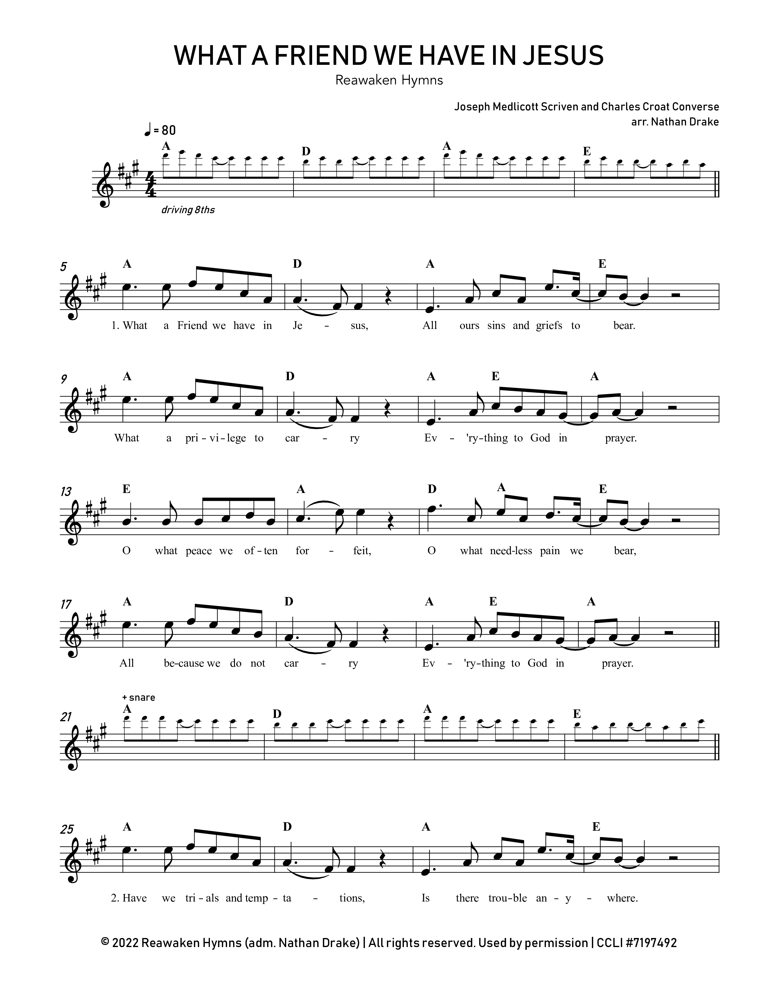 What A Friend We Have In Jesus Lead Sheet Melody (Reawaken Hymns)