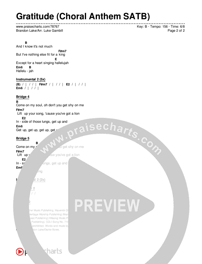 Gratitude (Live) (Choral Anthem SATB) Chords & Lyrics (Brandon Lake / Arr. Luke Gambill)