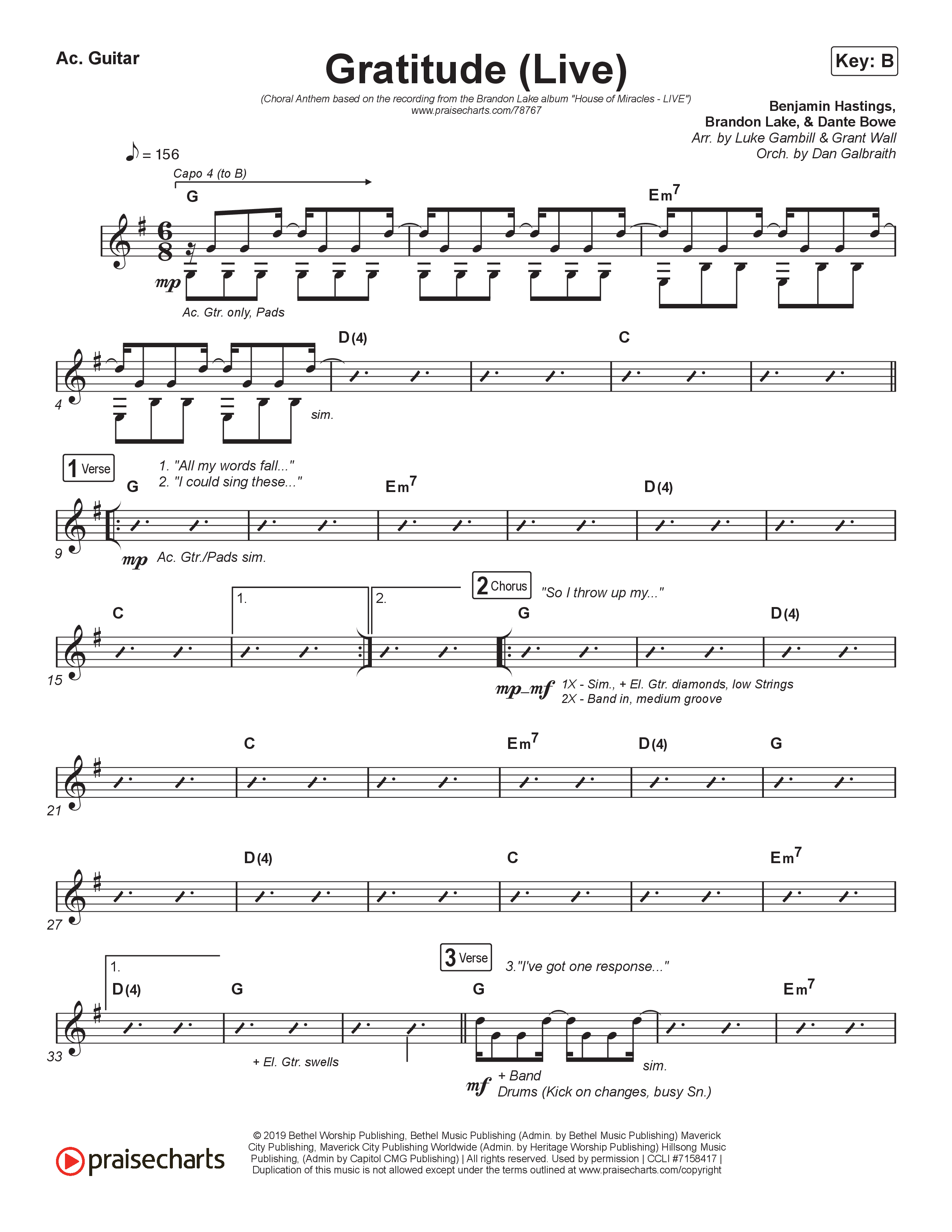 Gratitude (Live) (Choral Anthem SATB) Acoustic Guitar (Brandon Lake / Arr. Luke Gambill)