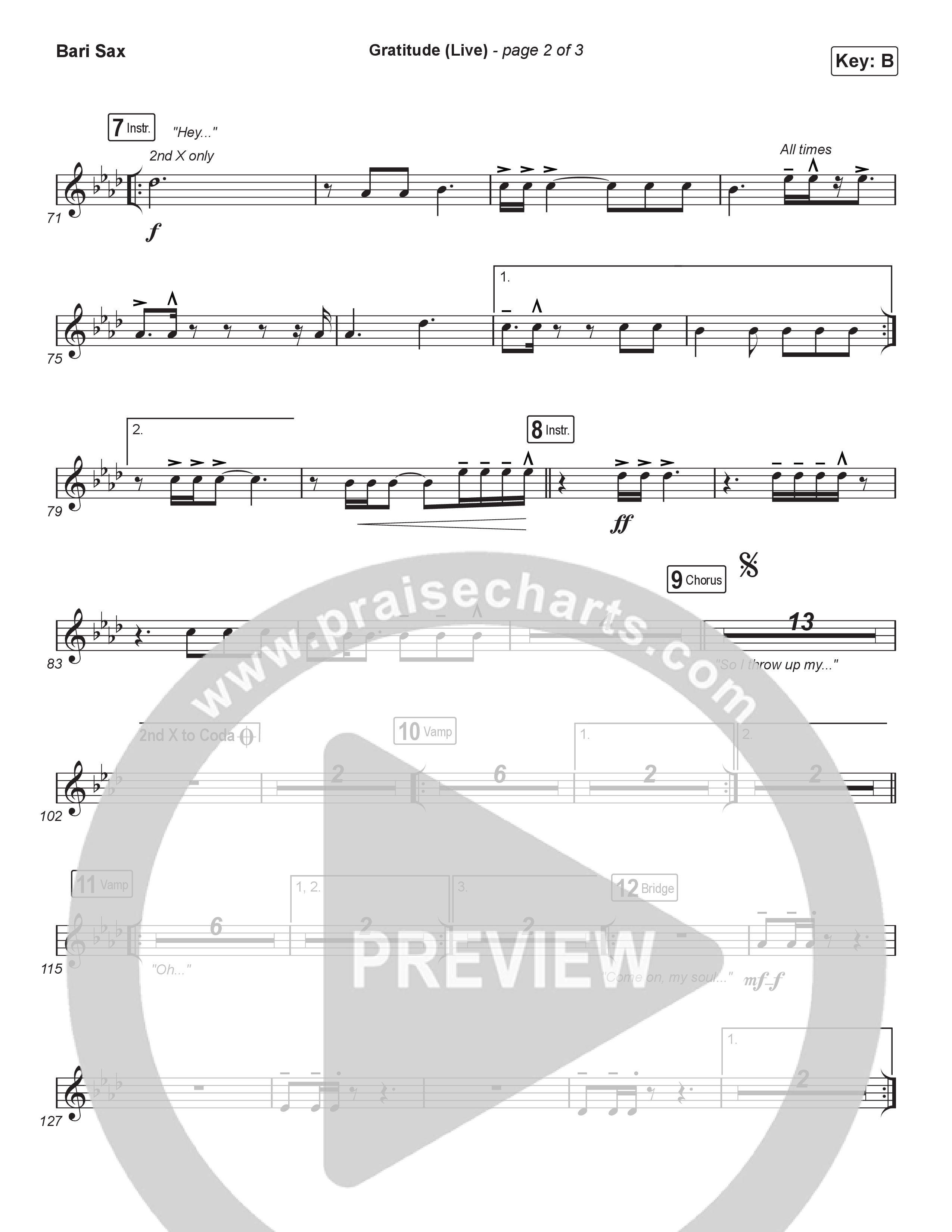 Gratitude (Live) (Choral Anthem SATB) Bari Sax (Brandon Lake / Arr. Luke Gambill)