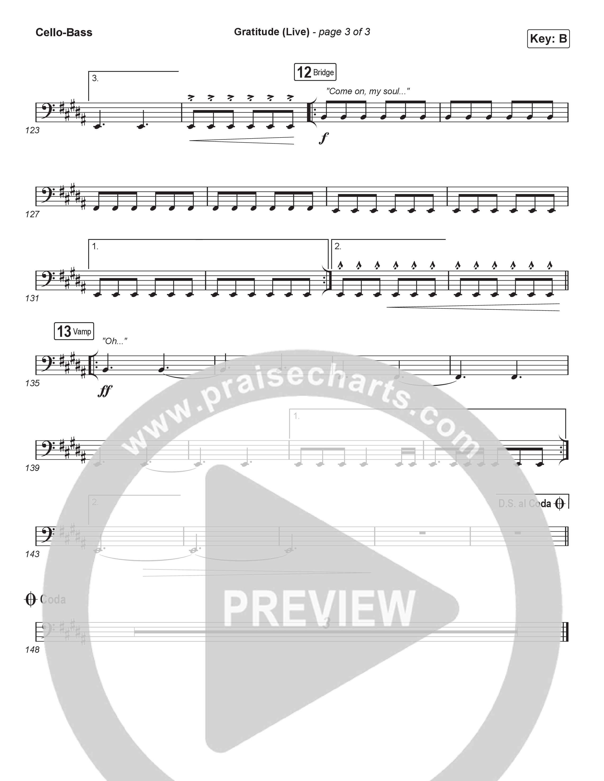 Gratitude (Live) (Choral Anthem SATB) Cello/Bass (Brandon Lake / Arr. Luke Gambill)