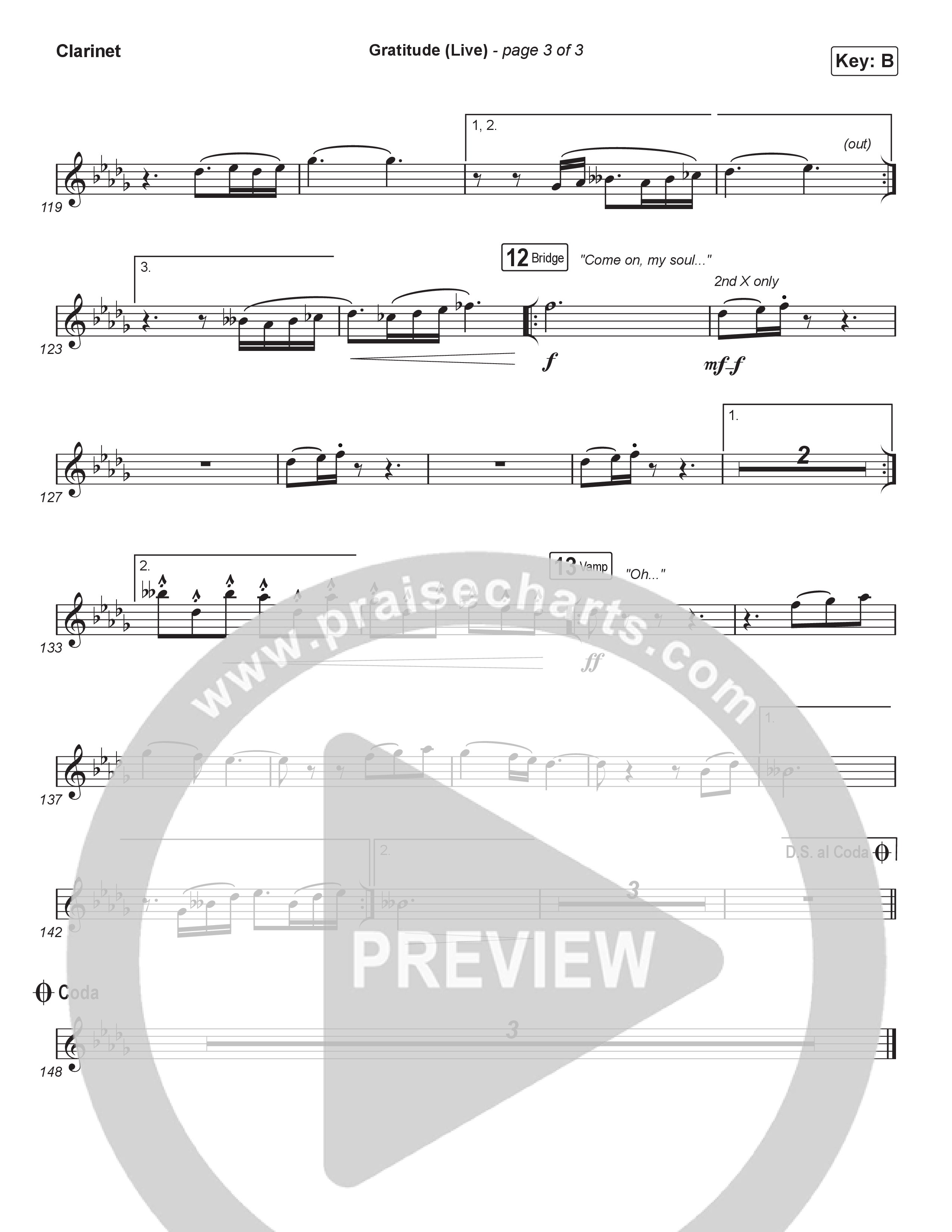 Gratitude (Live) (Choral Anthem SATB) Clarinet 1,2 (Brandon Lake / Arr. Luke Gambill)
