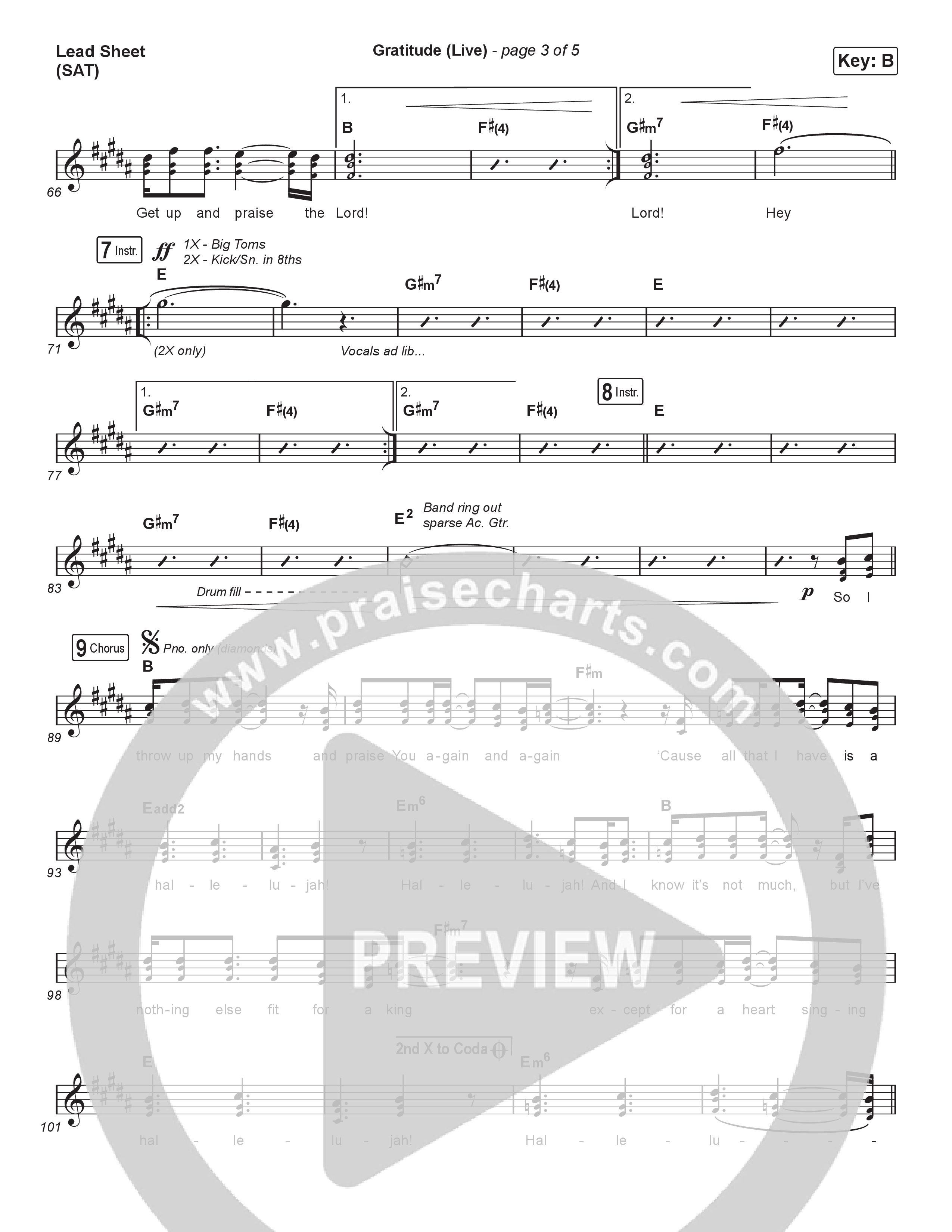 Gratitude (Live) (Choral Anthem SATB) Lead Sheet (SAT) (Brandon Lake / Arr. Luke Gambill)