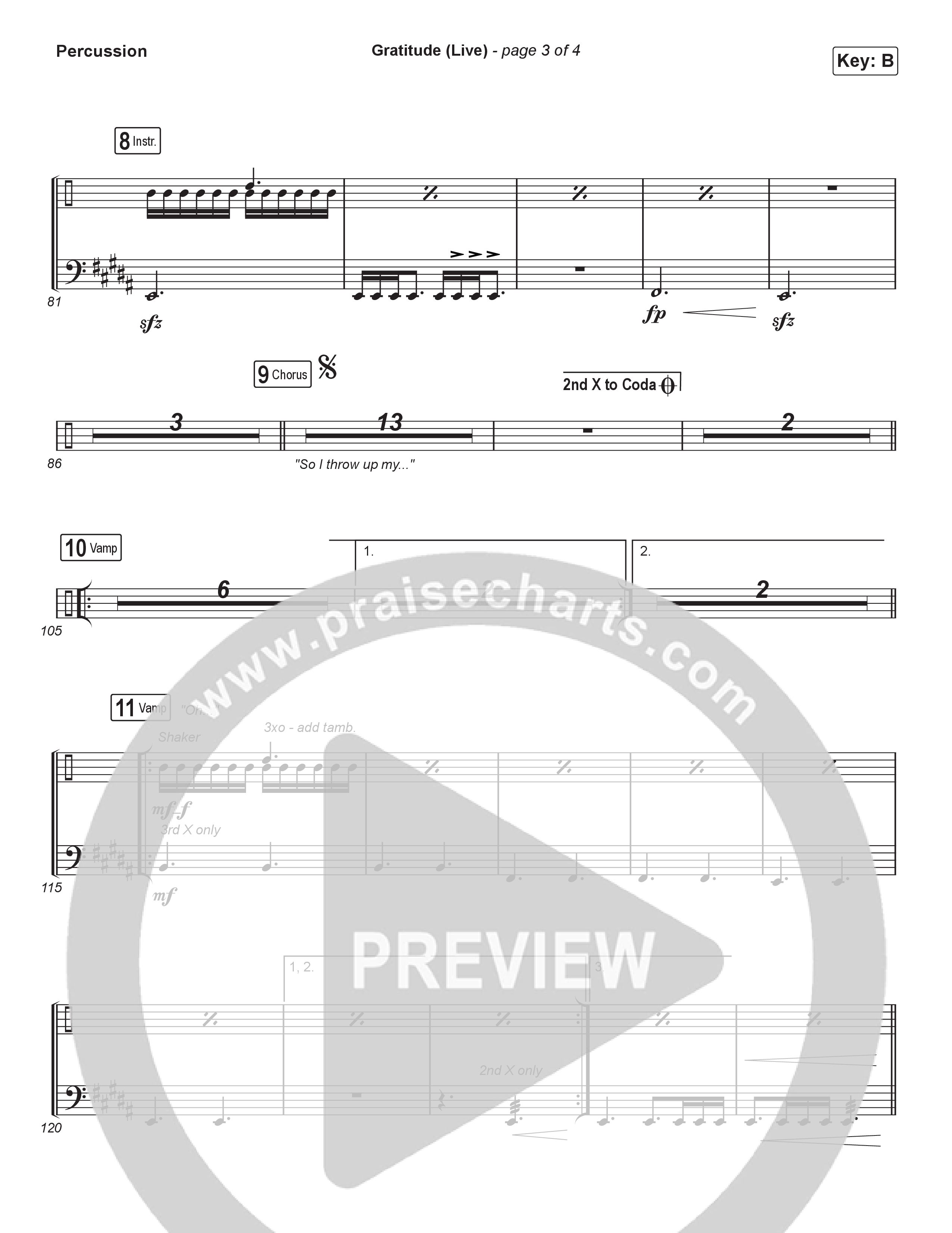 Gratitude (Live) (Choral Anthem SATB) Percussion (Brandon Lake / Arr. Luke Gambill)