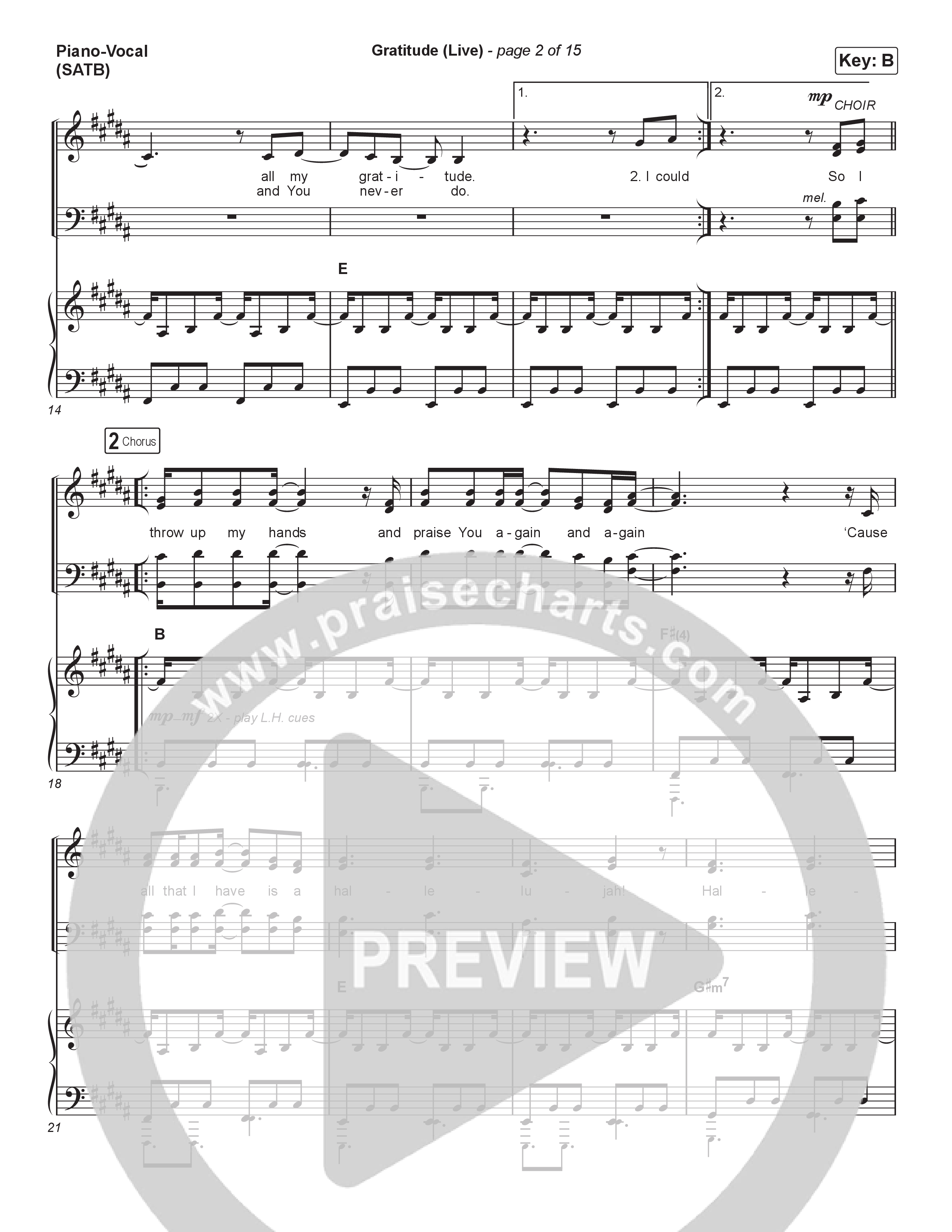 Gratitude (Live) (Choral Anthem SATB) Piano/Vocal (SATB) (Brandon Lake / Arr. Luke Gambill)