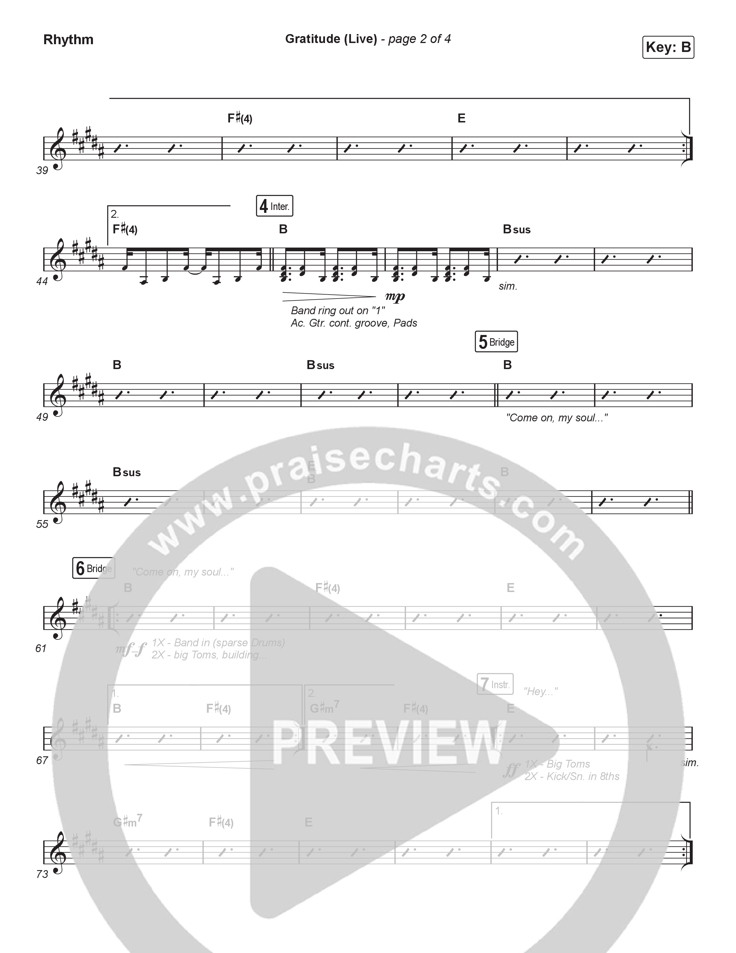 Gratitude (Live) (Choral Anthem SATB) Rhythm Chart (Brandon Lake / Arr. Luke Gambill)