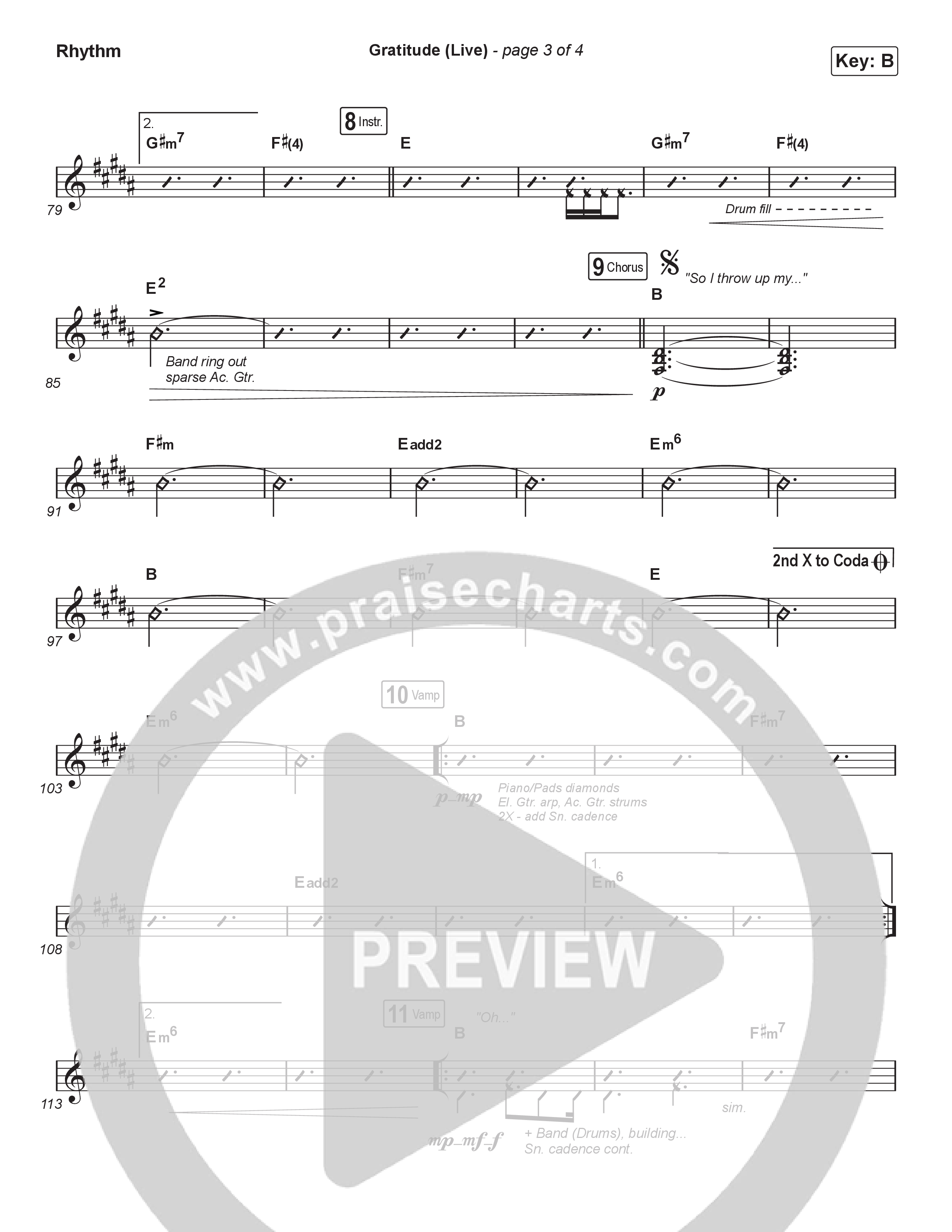 Gratitude (Live) (Choral Anthem SATB) Rhythm Chart (Brandon Lake / Arr. Luke Gambill)