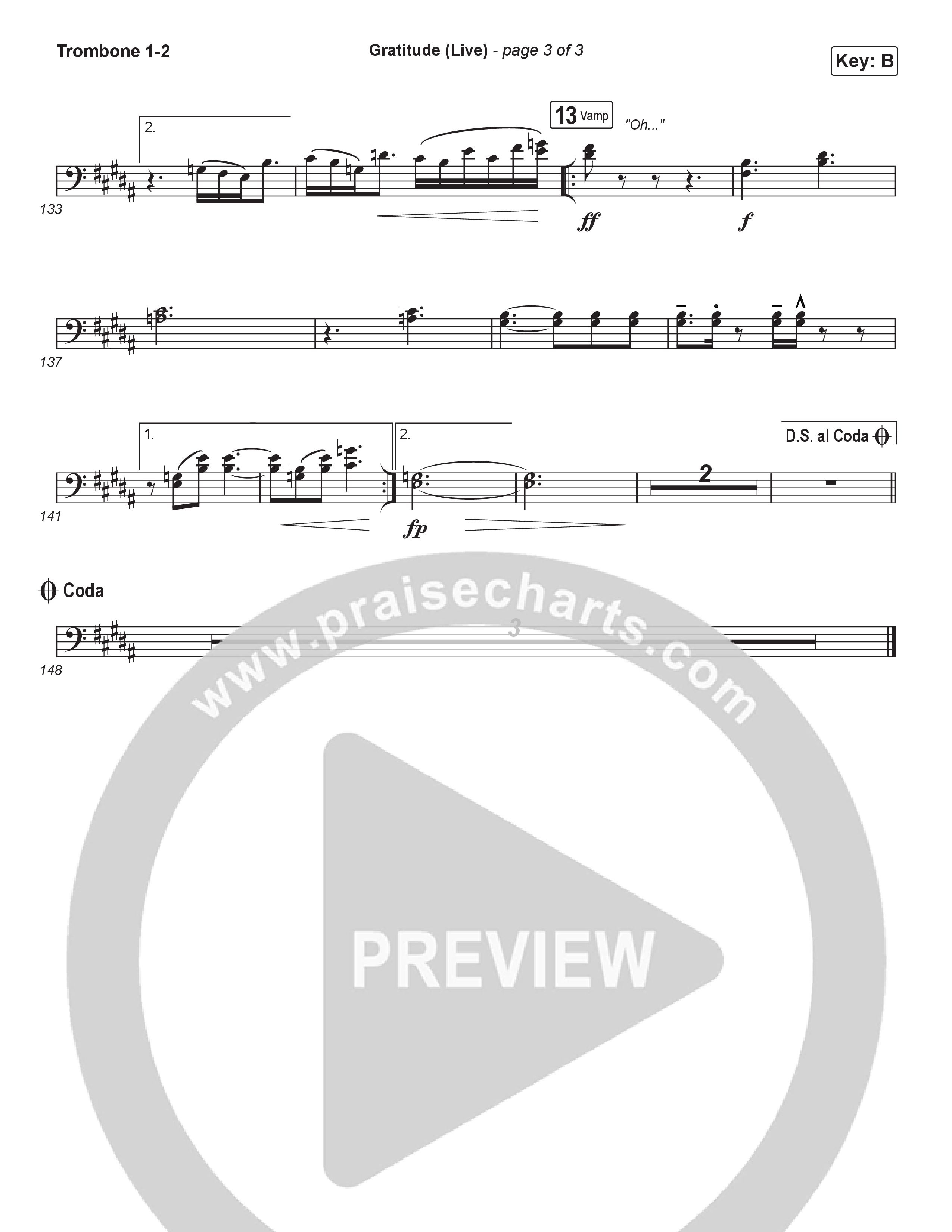 Gratitude (Live) (Choral Anthem SATB) Trombone 1,2 (Brandon Lake / Arr. Luke Gambill)