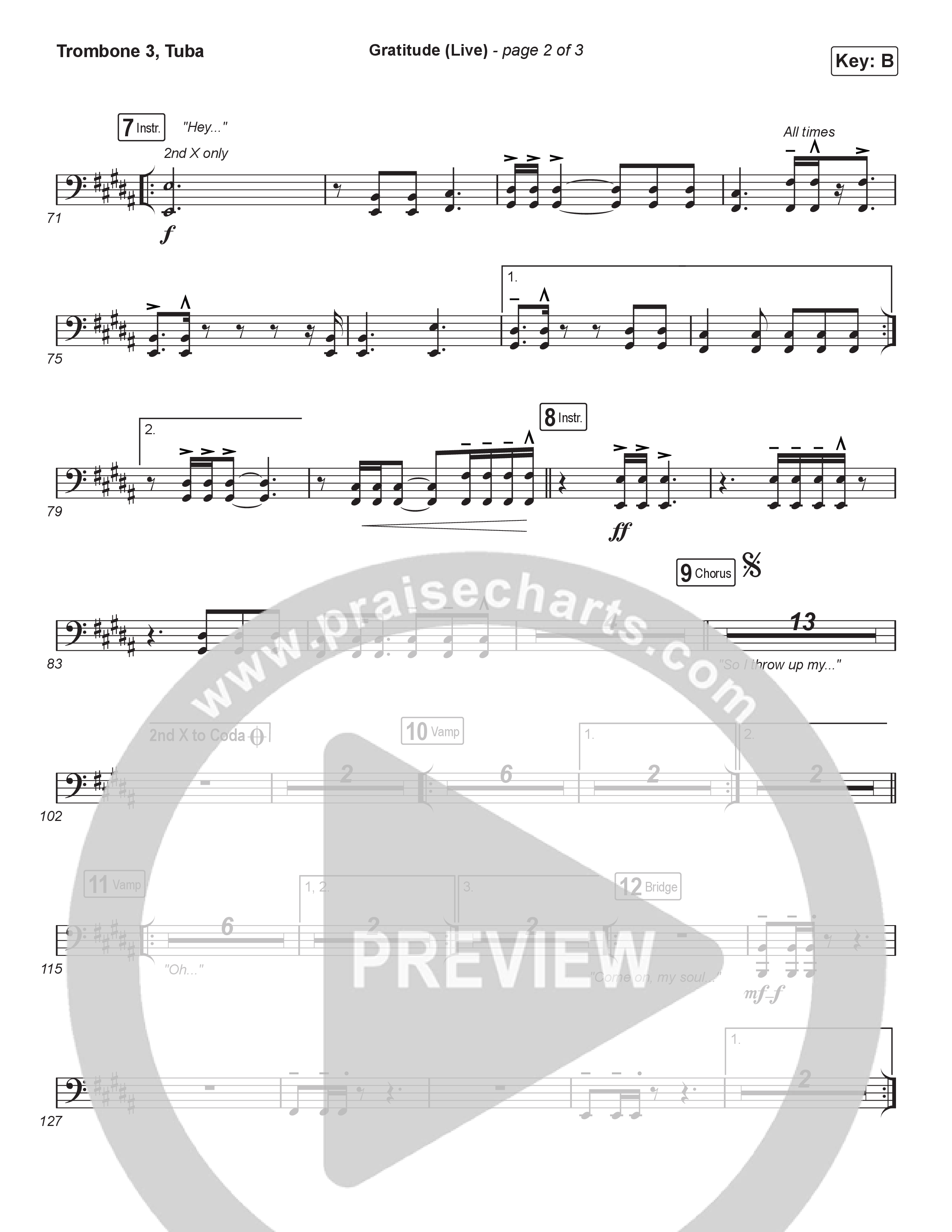 Gratitude (Live) (Choral Anthem SATB) Trombone 3/Tuba (Brandon Lake / Arr. Luke Gambill)