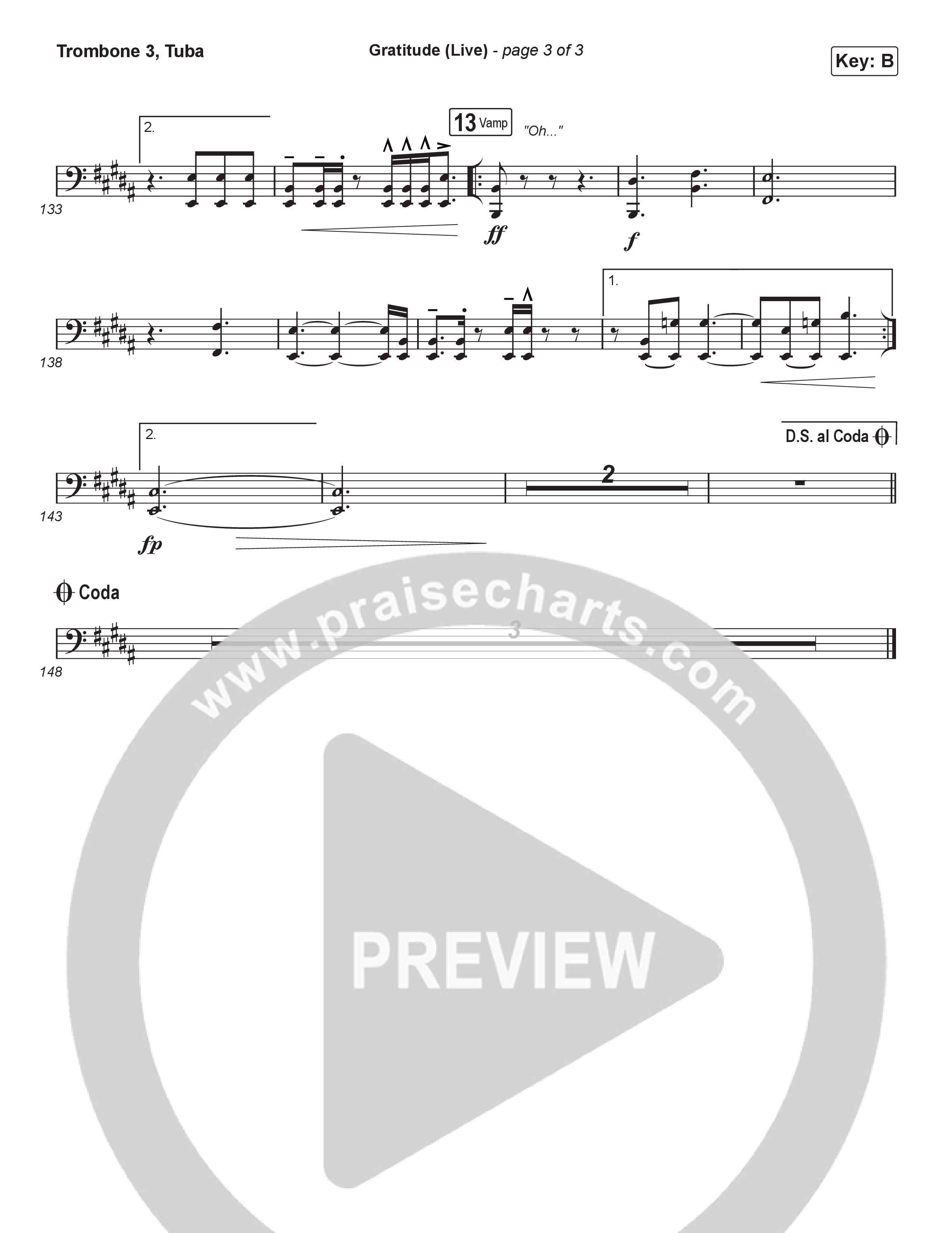 Gratitude (Live) (Choral Anthem SATB) Trombone 3/Tuba (Brandon Lake / Arr. Luke Gambill)