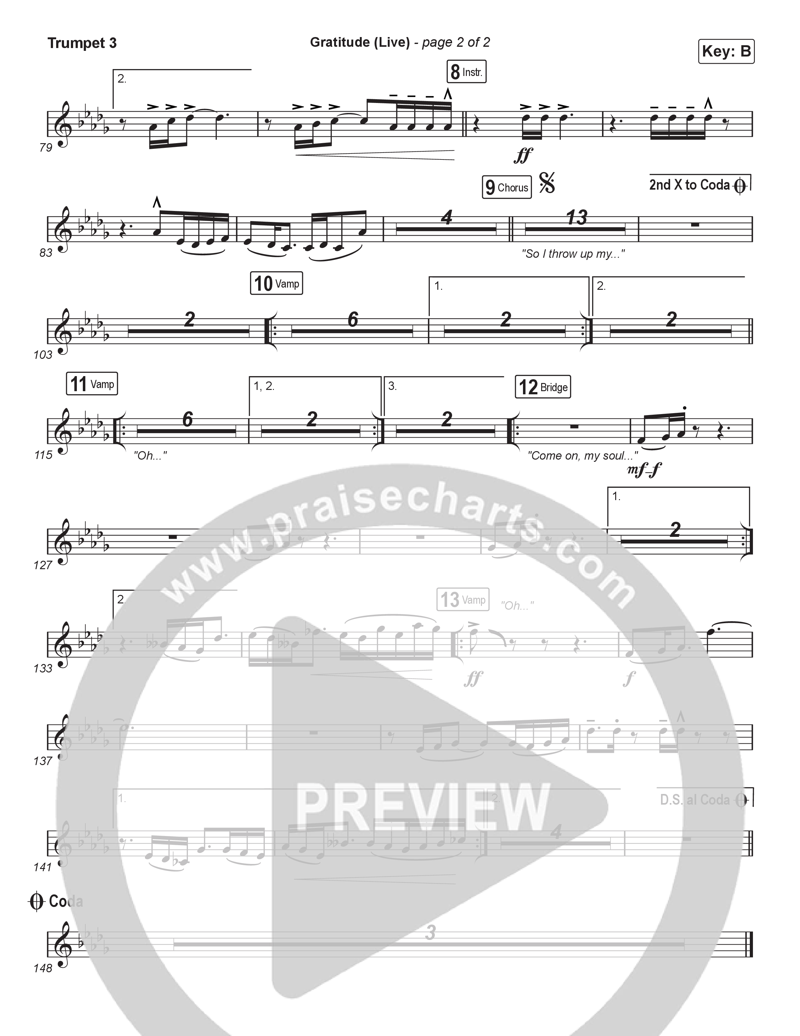 Gratitude (Live) (Choral Anthem SATB) Trumpet 3 (Brandon Lake / Arr. Luke Gambill)