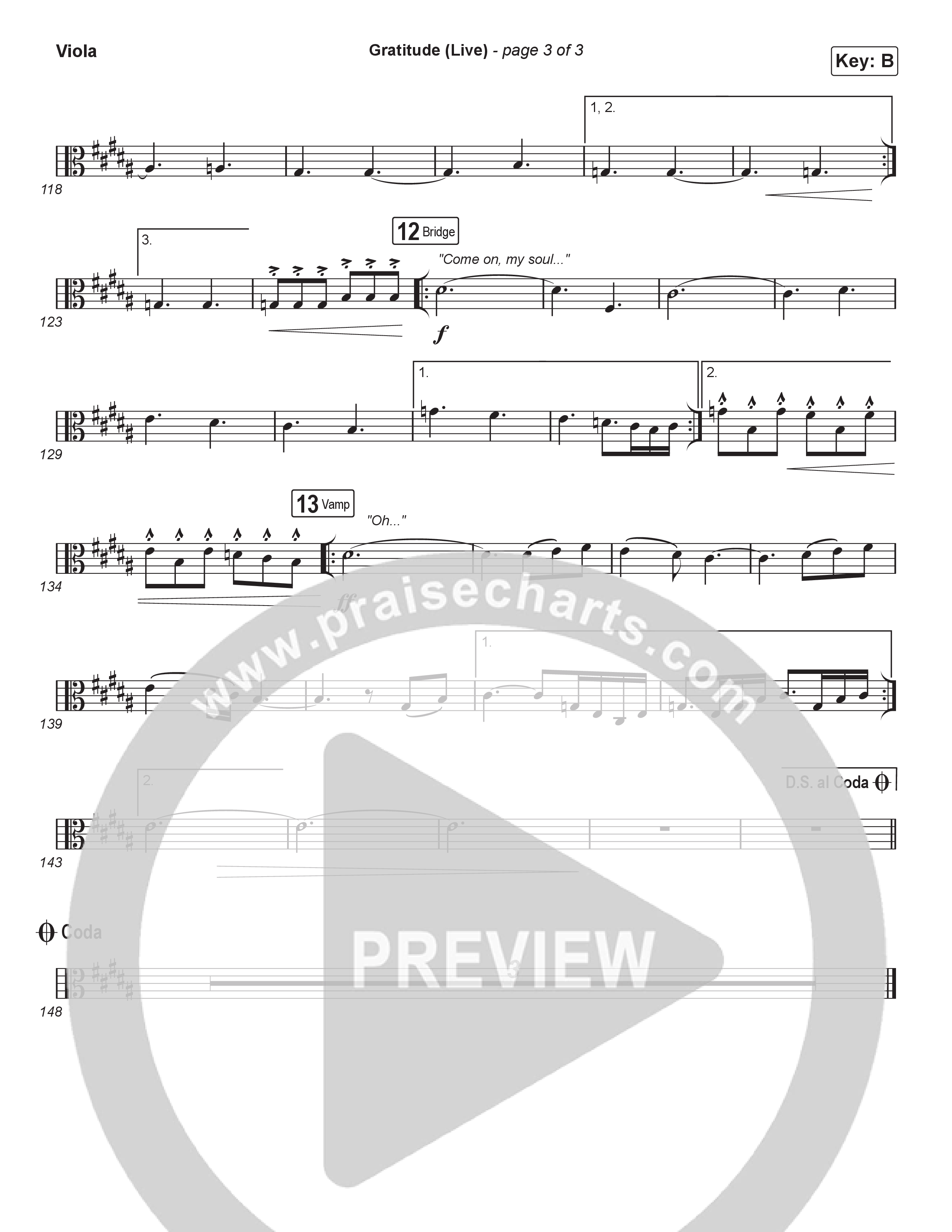 Gratitude (Live) (Choral Anthem SATB) Viola (Brandon Lake / Arr. Luke Gambill)