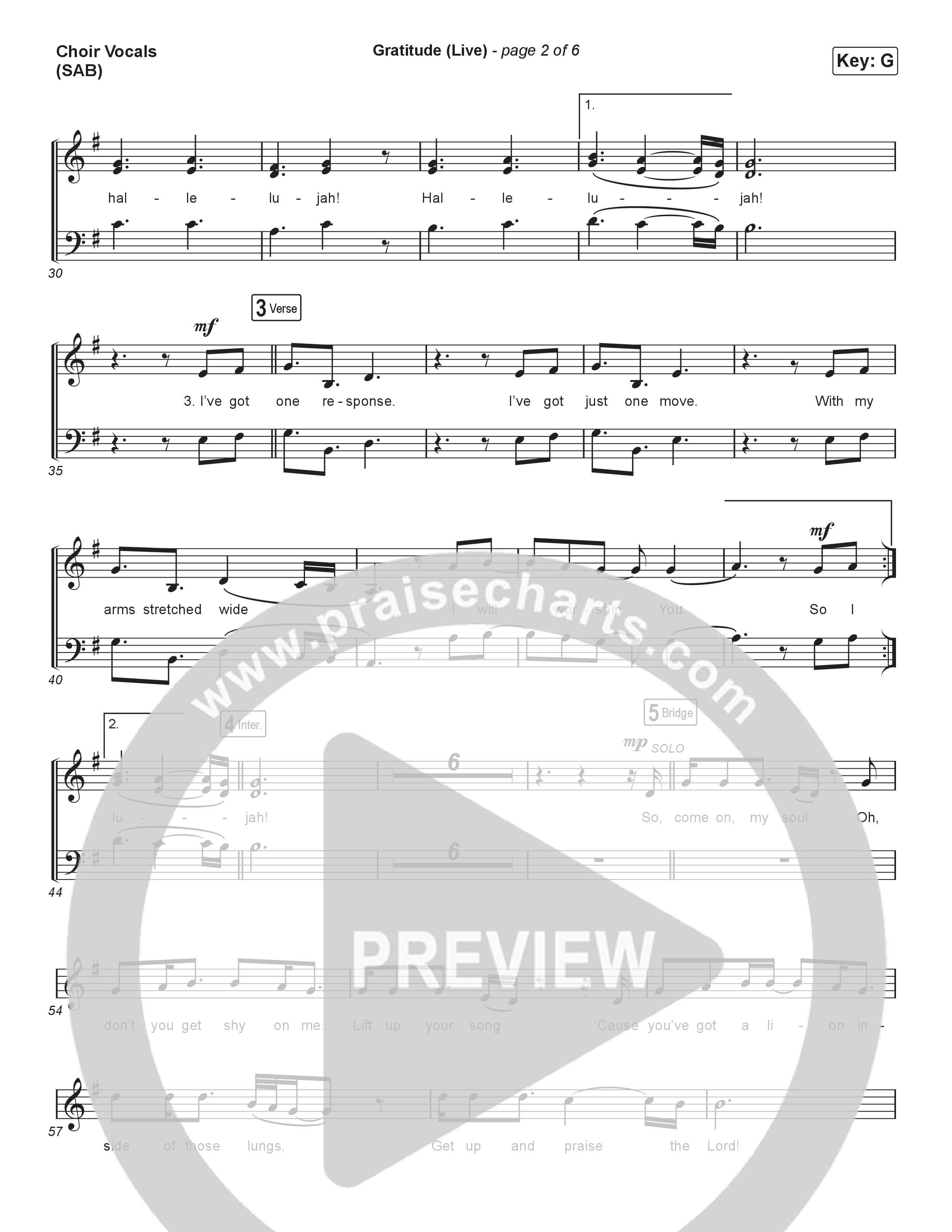 Gratitude (Live) (Worship Choir SAB) Choir Sheet (SAB) (Brandon Lake / Arr. Luke Gambill)