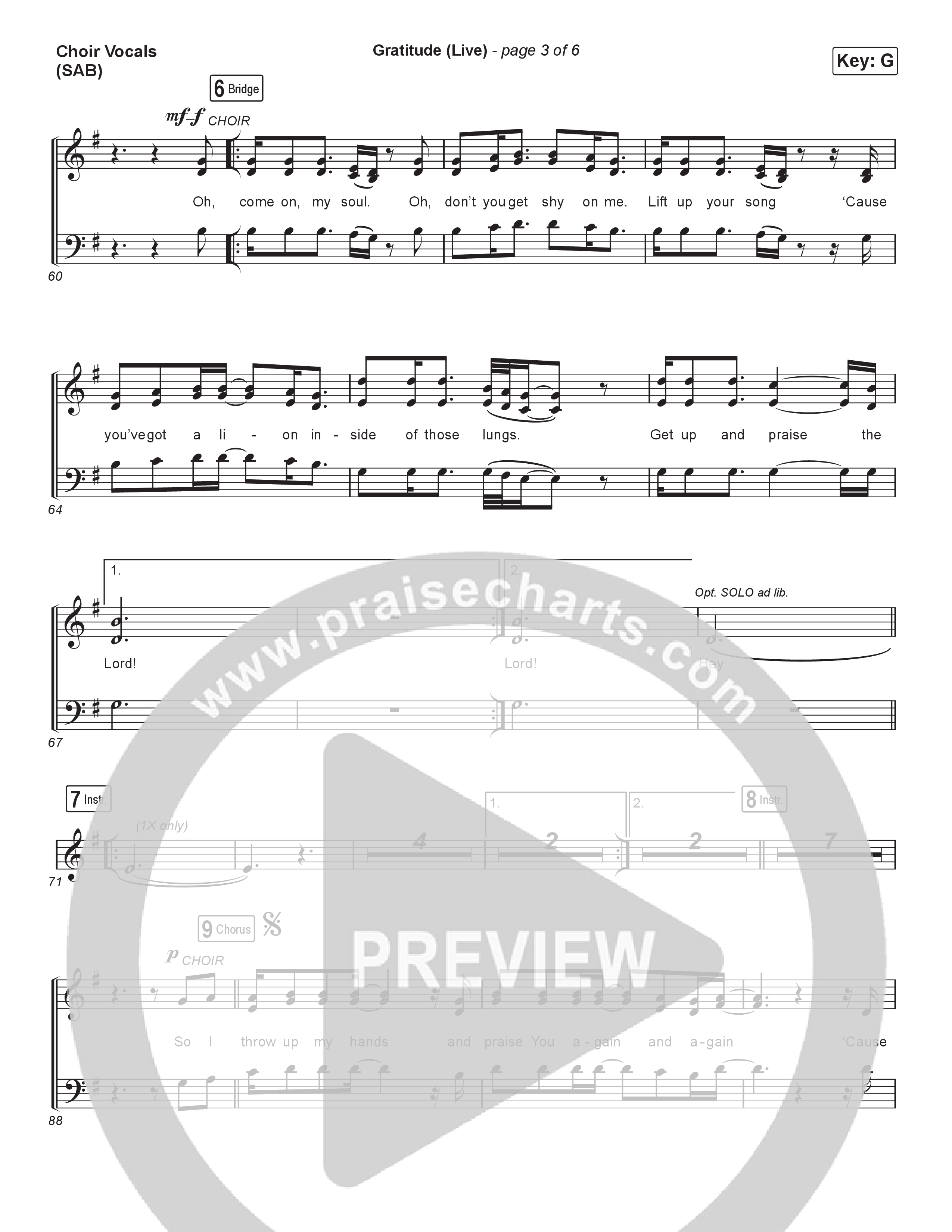 Gratitude (Live) (Worship Choir SAB) Choir Sheet (SAB) (Brandon Lake / Arr. Luke Gambill)