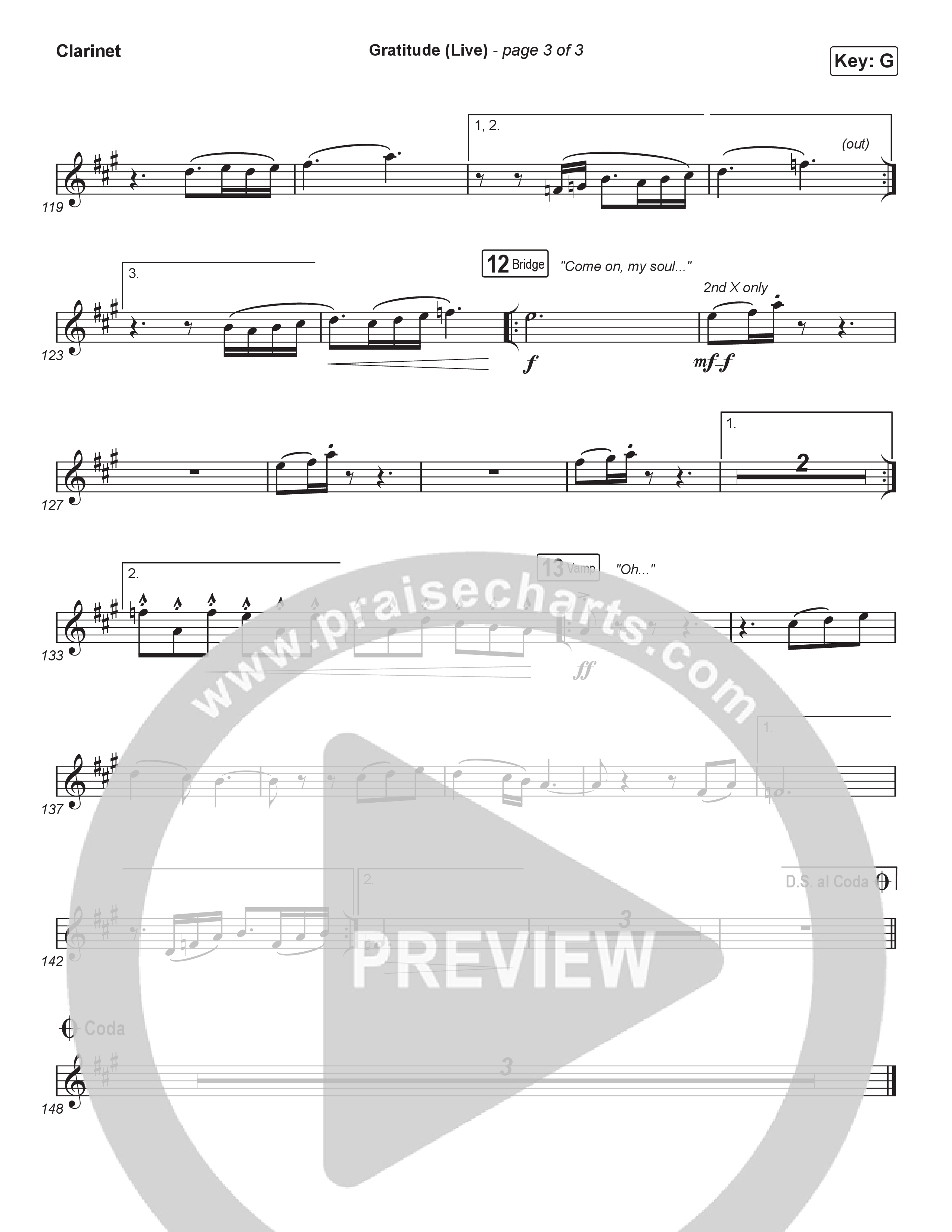 Gratitude (Live) (Worship Choir SAB) Clarinet (Brandon Lake / Arr. Luke Gambill)