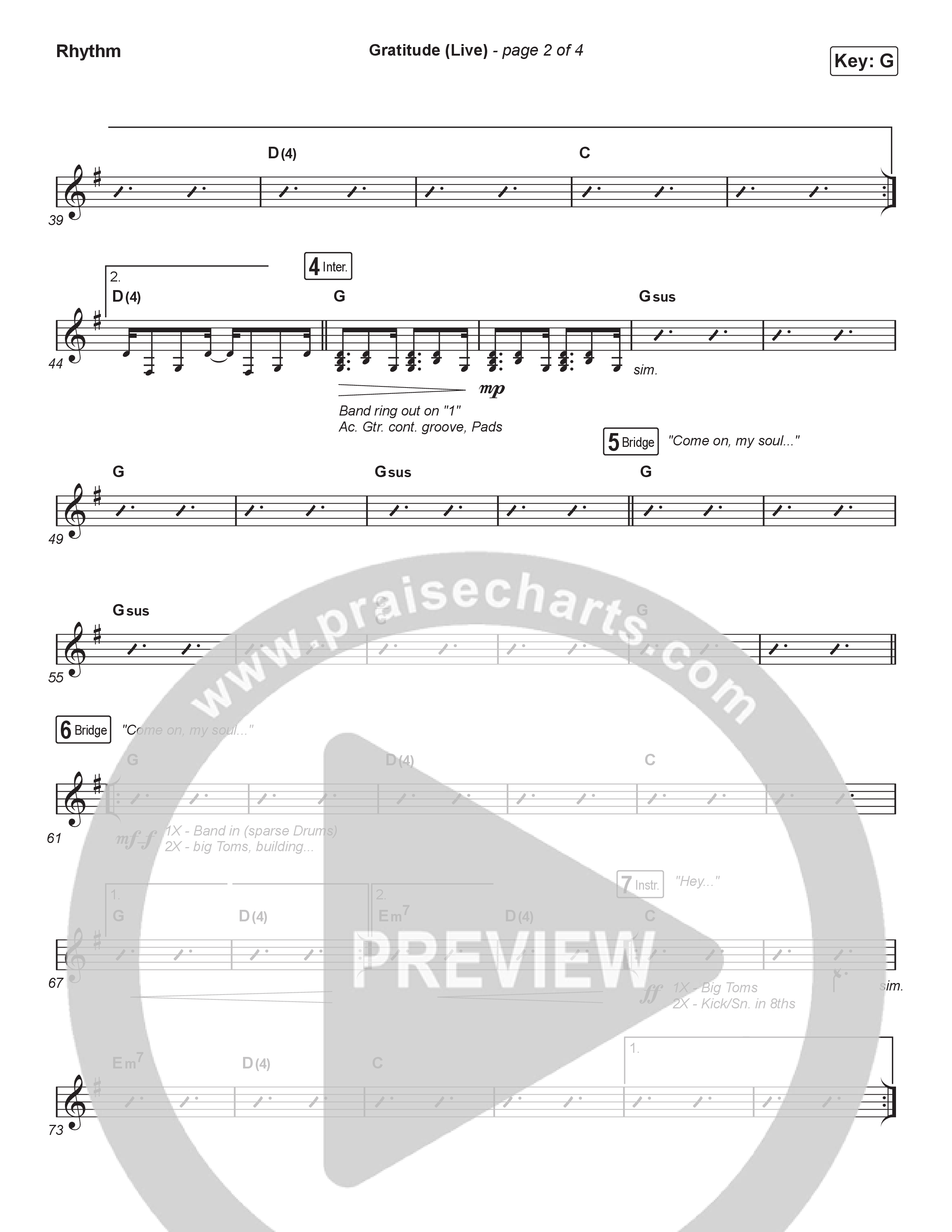 Gratitude (Live) (Worship Choir SAB) Rhythm Chart (Brandon Lake / Arr. Luke Gambill)