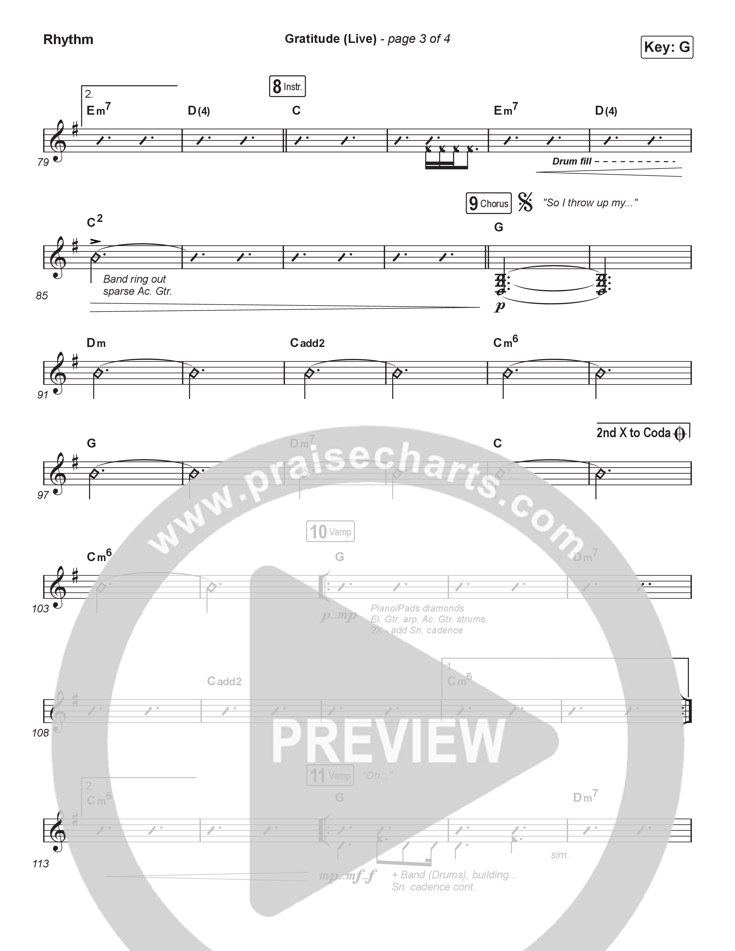 Gratitude (Live) (Worship Choir SAB) Rhythm Chart (Brandon Lake / Arr. Luke Gambill)