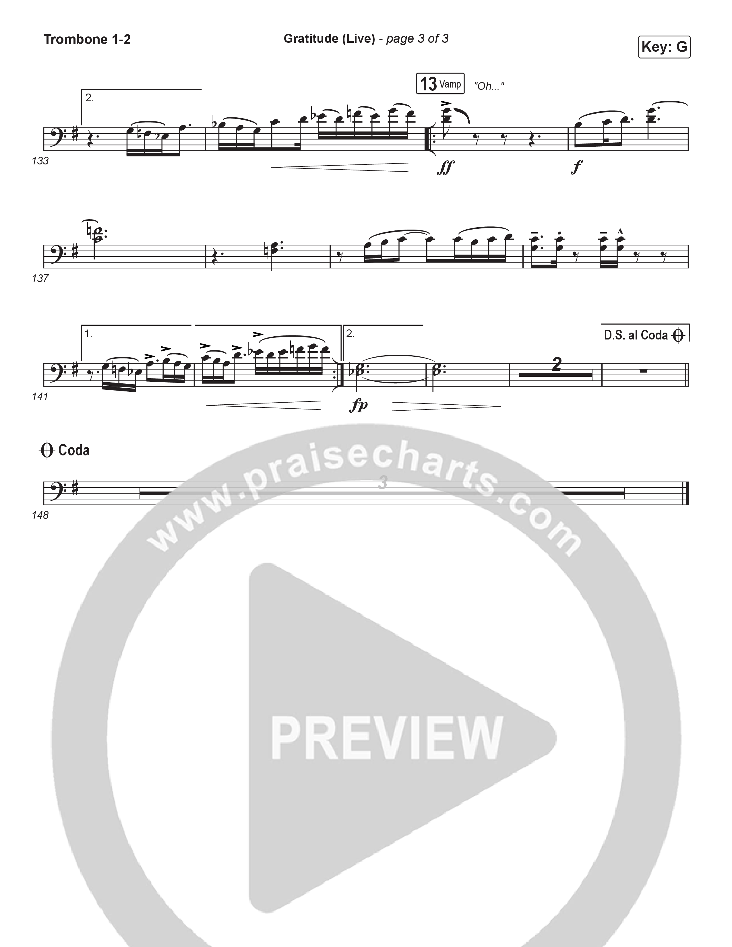 Gratitude (Live) (Worship Choir SAB) Trombone 1/2 (Brandon Lake / Arr. Luke Gambill)