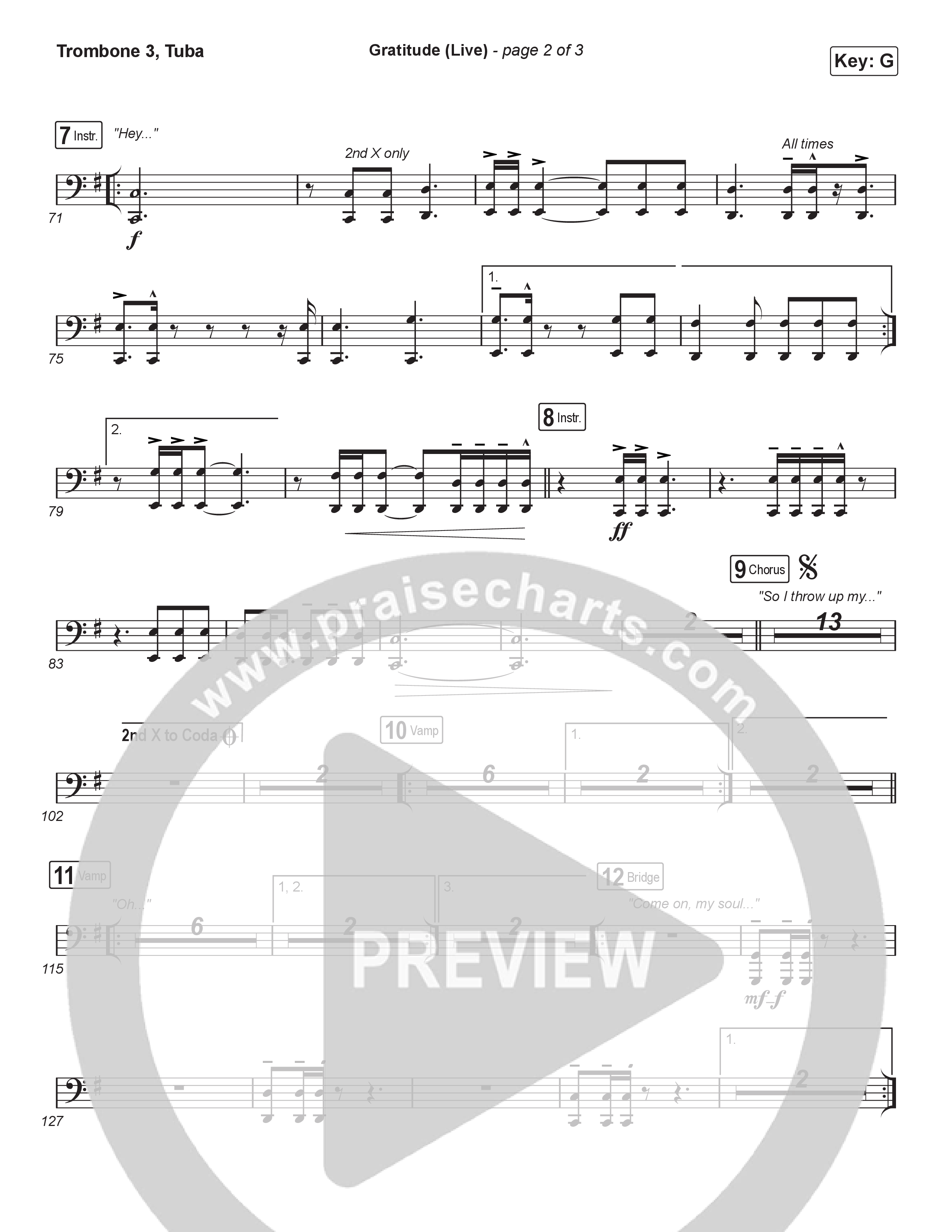 Gratitude (Live) (Worship Choir SAB) Trombone 3/Tuba (Brandon Lake / Arr. Luke Gambill)