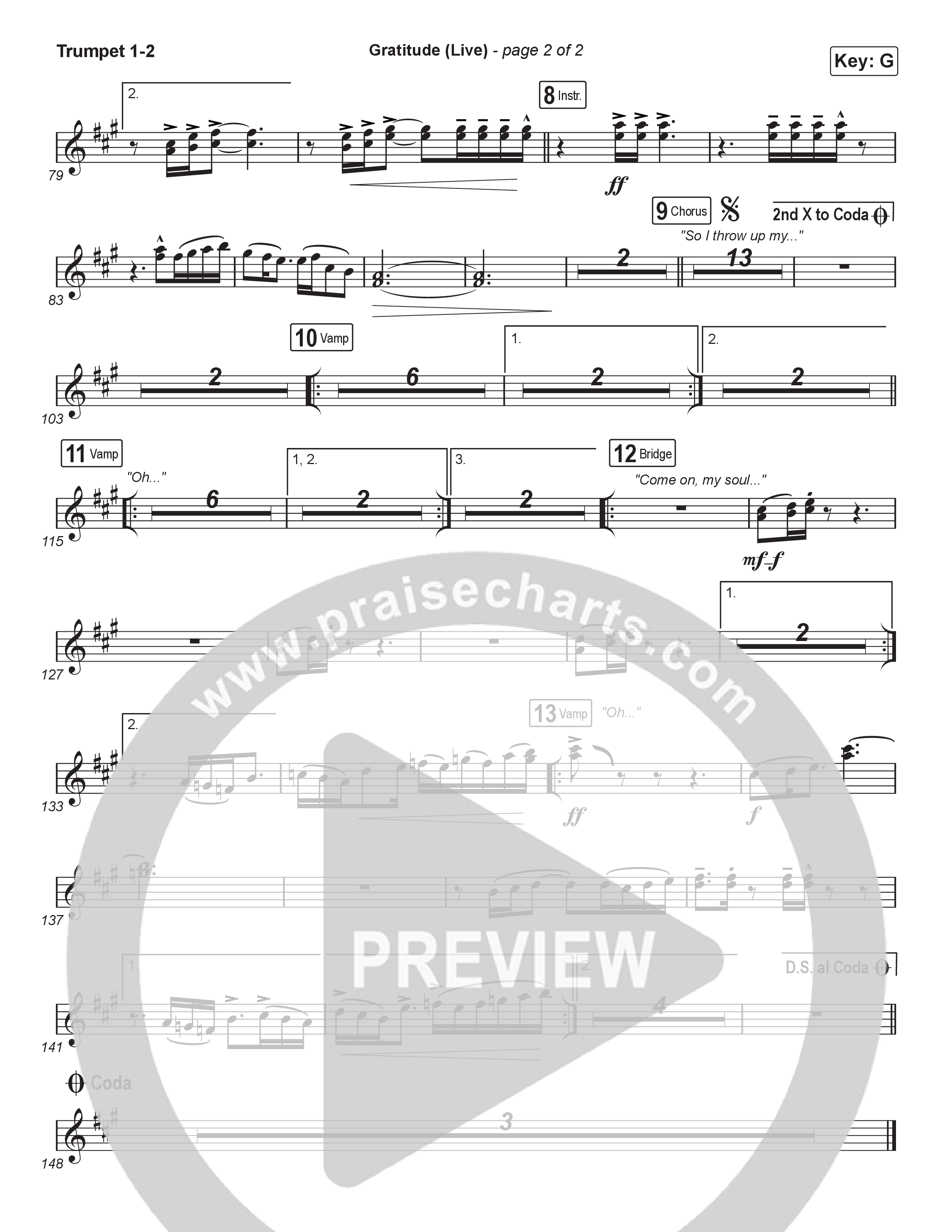 Gratitude (Live) (Worship Choir SAB) Trumpet 1,2 (Brandon Lake / Arr. Luke Gambill)