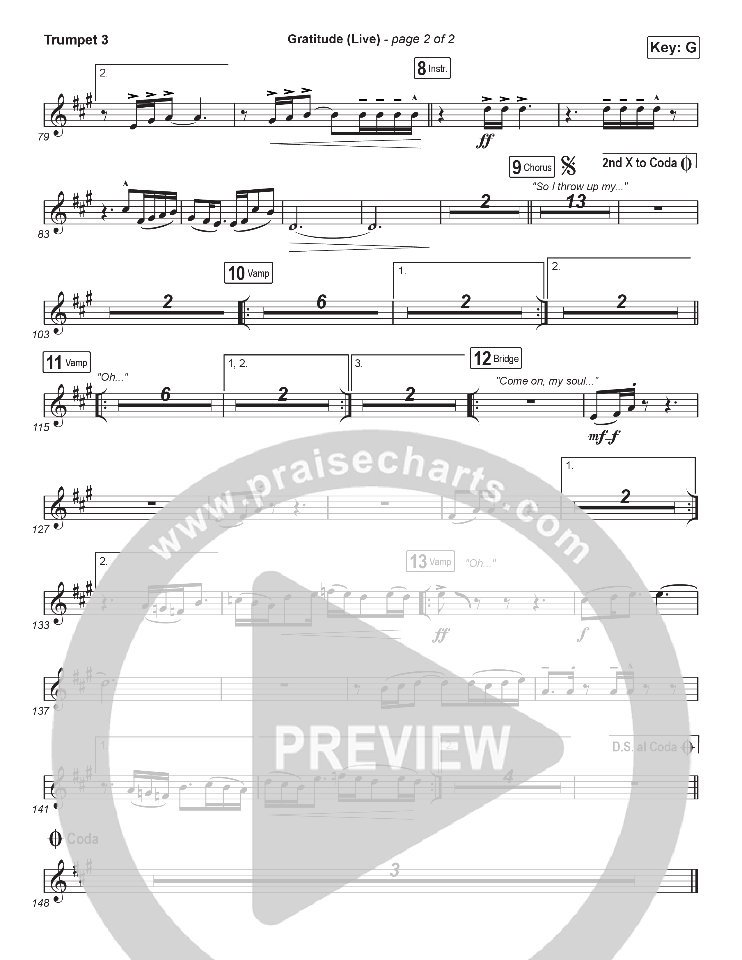 Gratitude (Live) (Worship Choir SAB) Trumpet 3 (Brandon Lake / Arr. Luke Gambill)