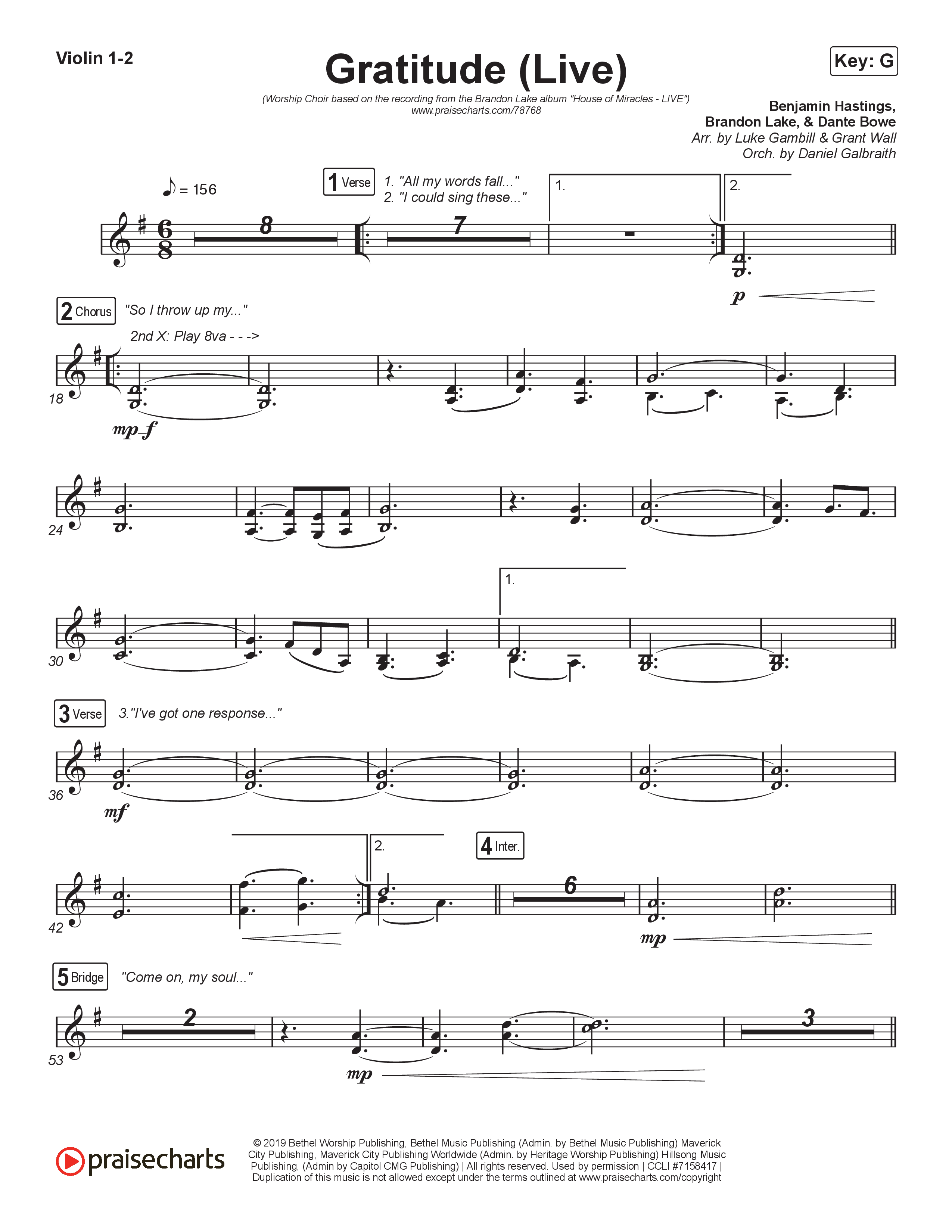 Gratitude (Live) (Worship Choir SAB) String Pack (Brandon Lake / Arr. Luke Gambill)