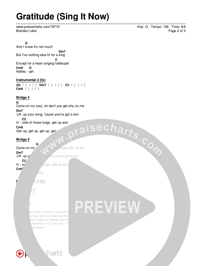 Gratitude (Live) (Sing It Now) Chords & Lyrics (Brandon Lake / Arr. Luke Gambill)