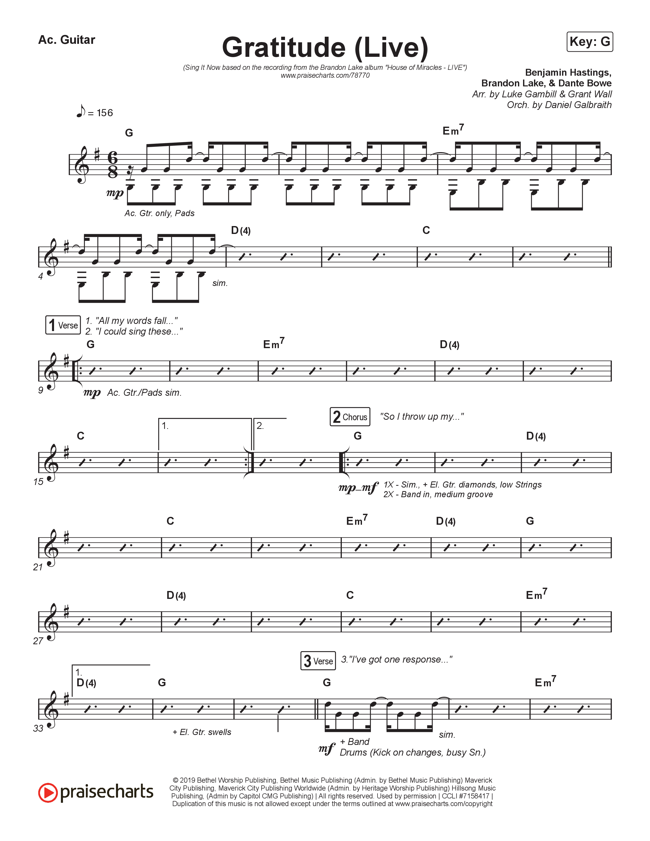 Gratitude (Live) (Sing It Now) Acoustic Guitar (Brandon Lake / Arr. Luke Gambill)