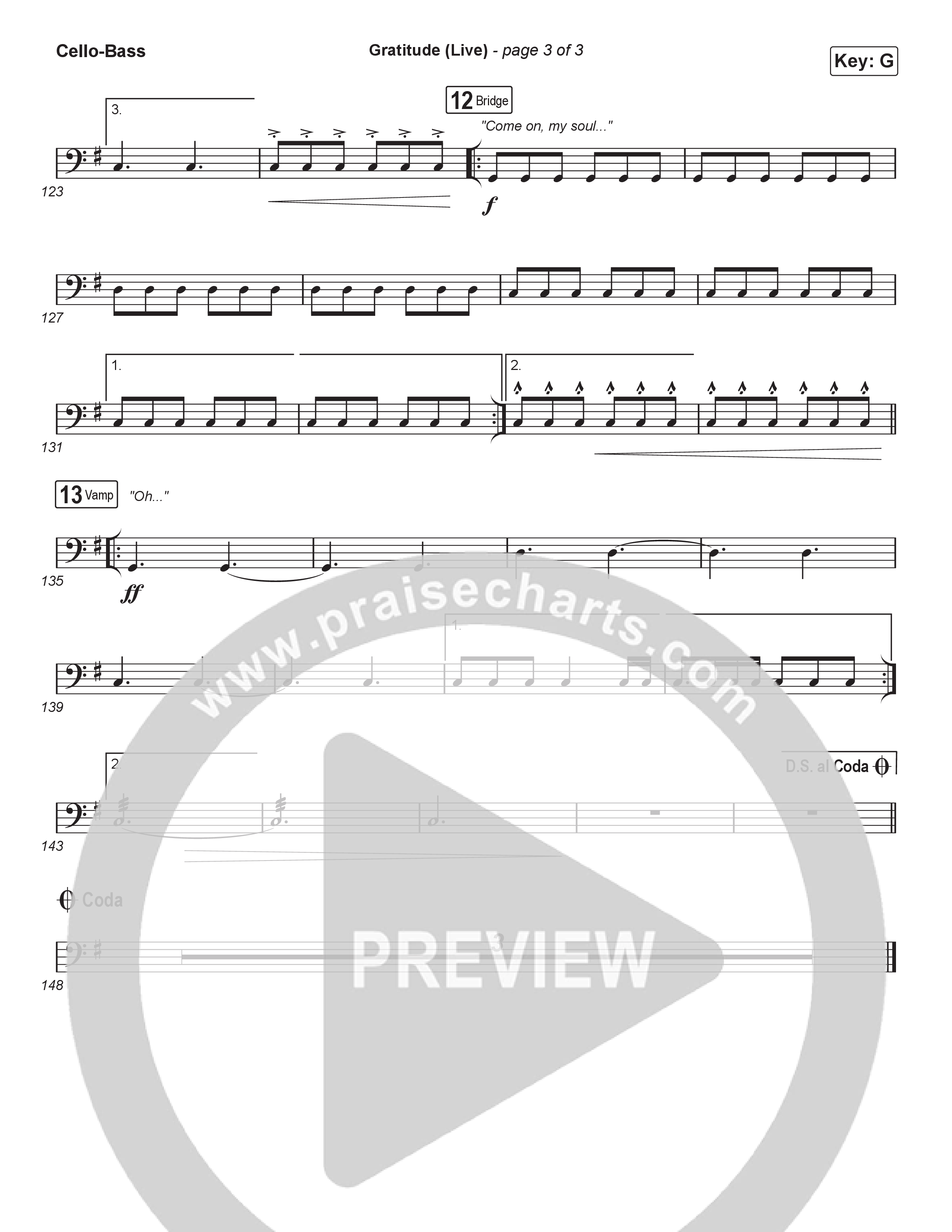 Gratitude (Live) (Sing It Now) Cello/Bass (Brandon Lake / Arr. Luke Gambill)