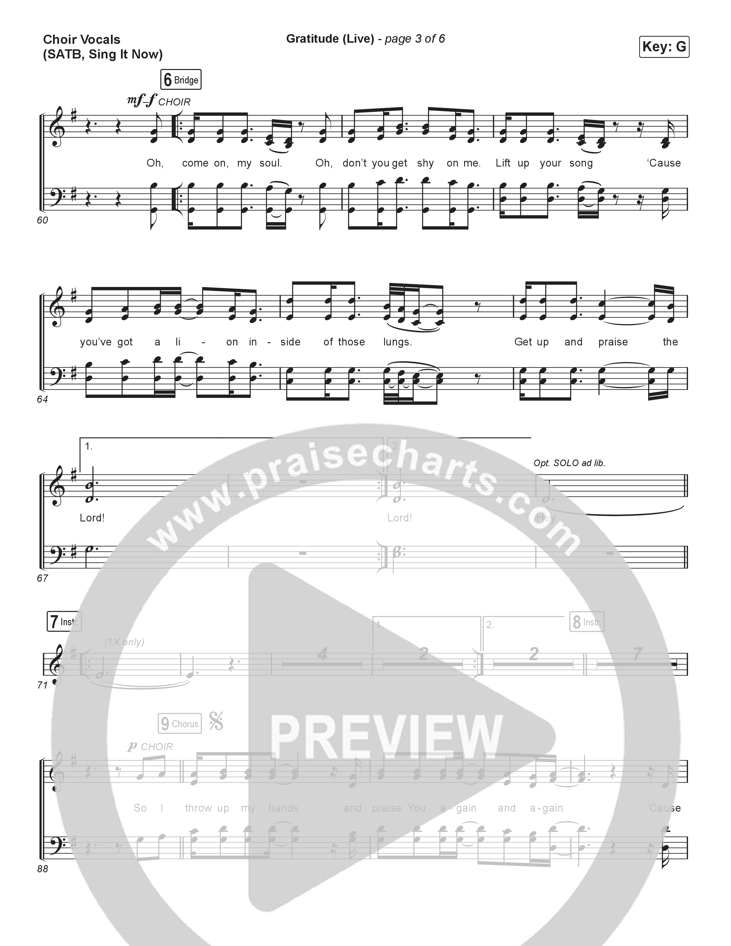 Gratitude (Live) (Sing It Now) Choir Sheet (SATB) (Brandon Lake / Arr. Luke Gambill)