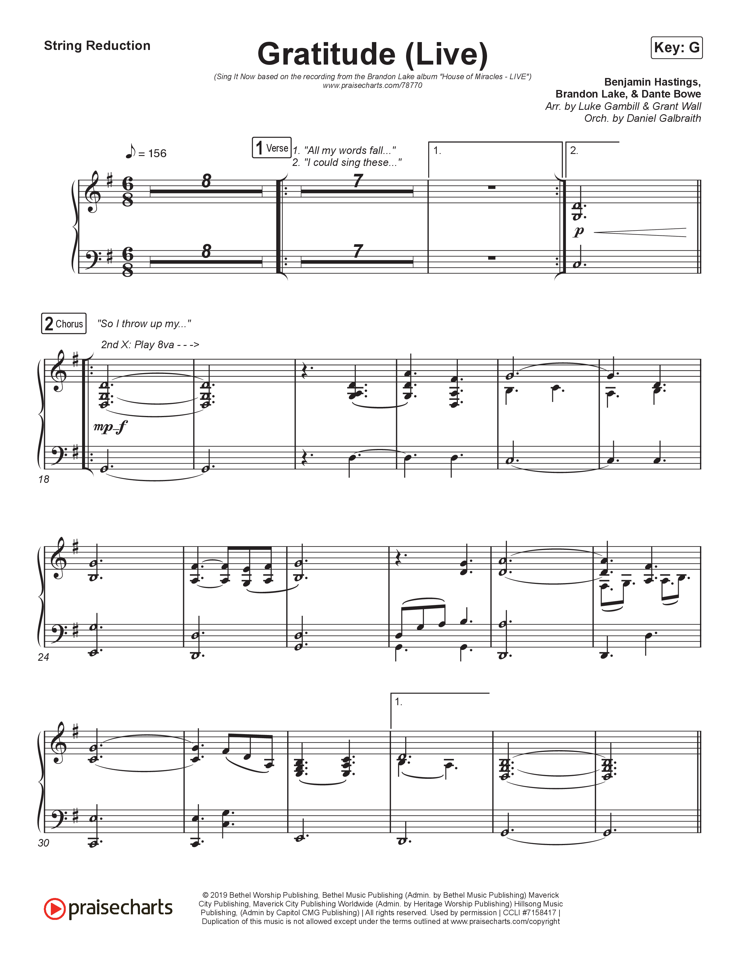 Gratitude (Live) (Sing It Now) String Reduction (Brandon Lake / Arr. Luke Gambill)