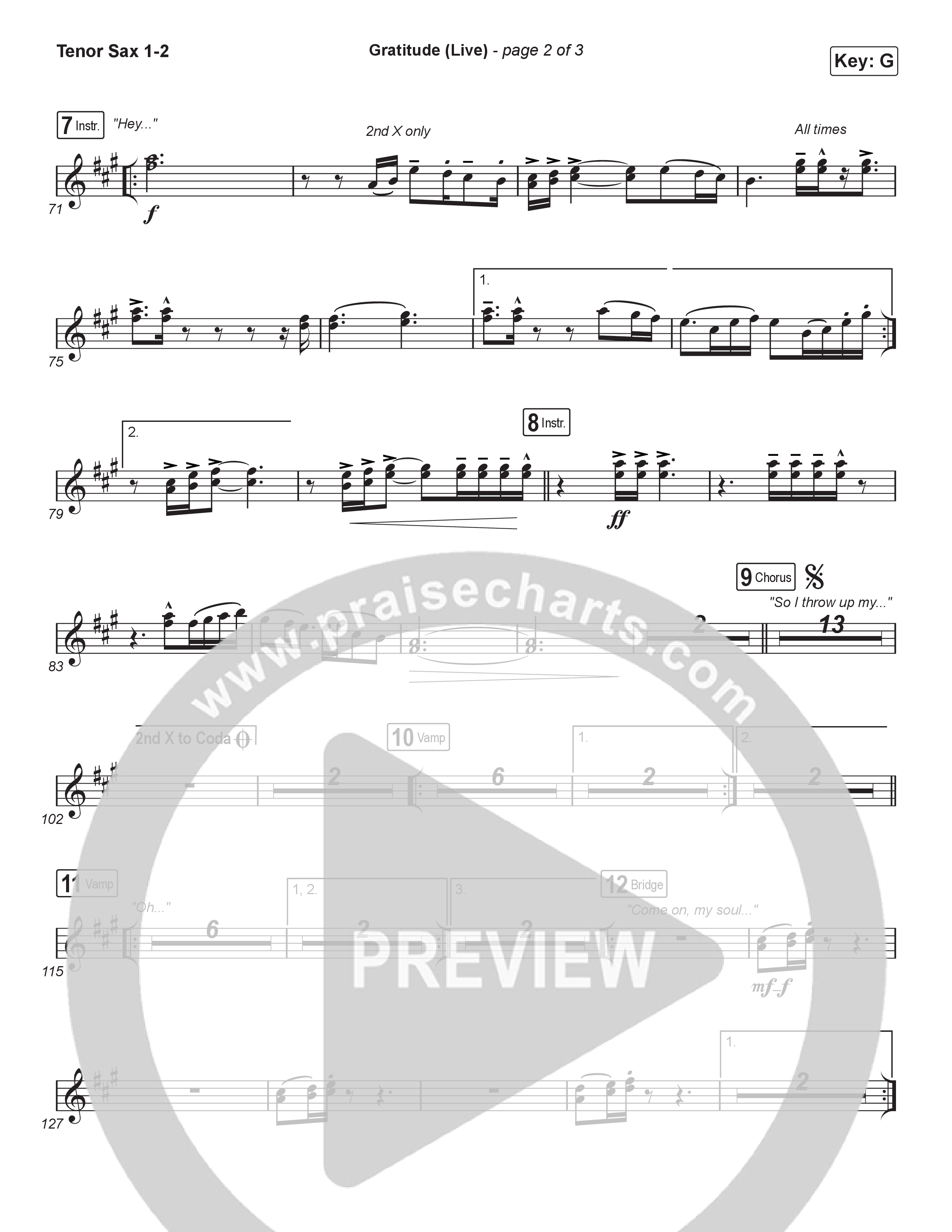 Gratitude (Live) (Sing It Now) Tenor Sax 1/2 (Brandon Lake / Arr. Luke Gambill)