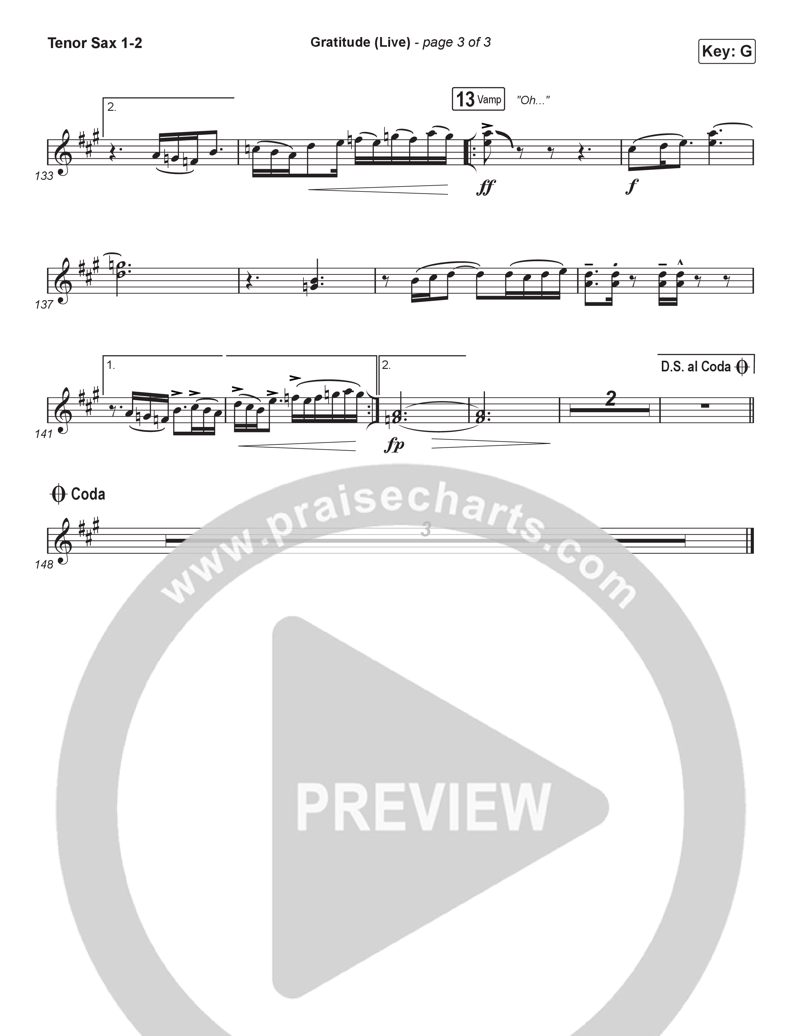 Gratitude (Live) (Sing It Now) Tenor Sax 1/2 (Brandon Lake / Arr. Luke Gambill)