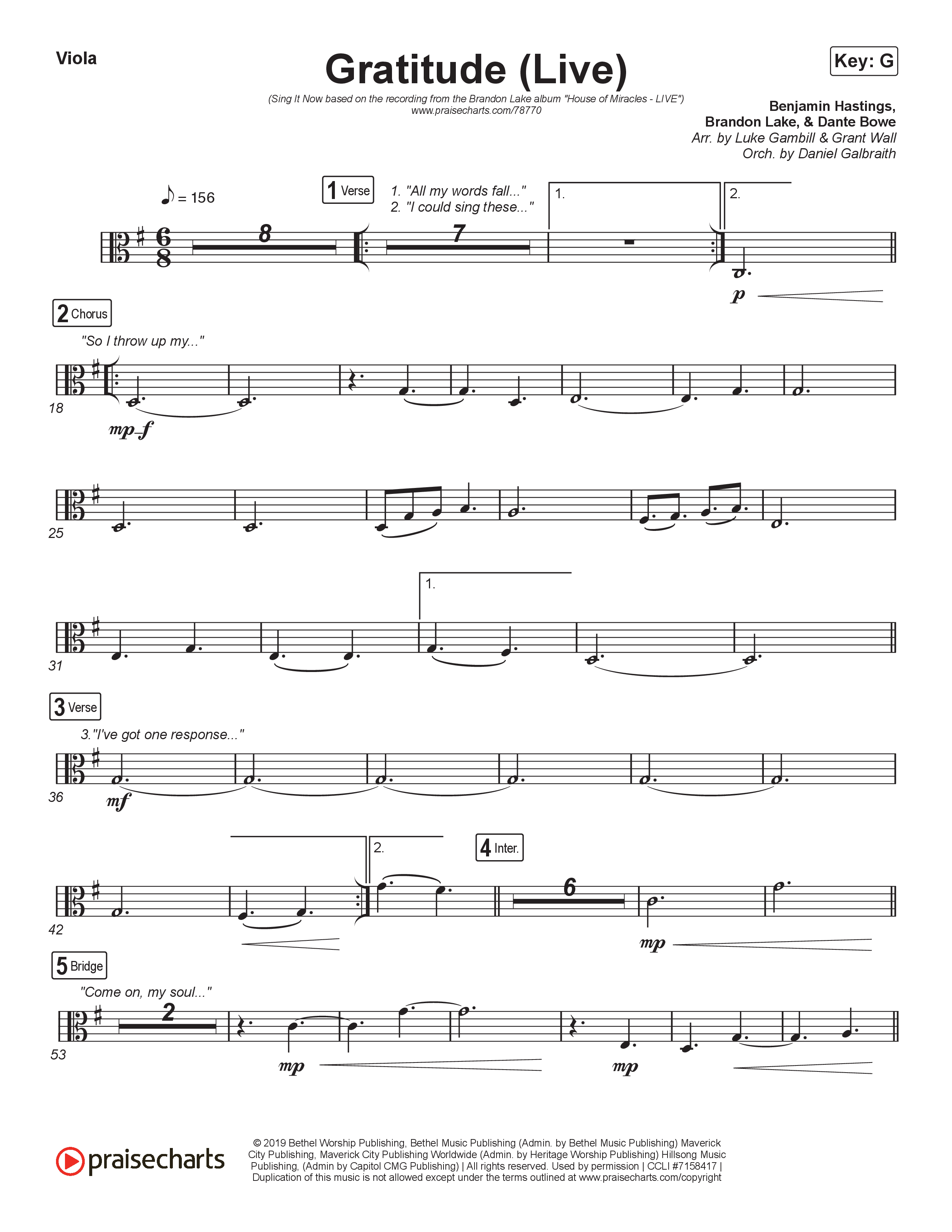 Gratitude (Live) (Sing It Now) Viola (Brandon Lake / Arr. Luke Gambill)