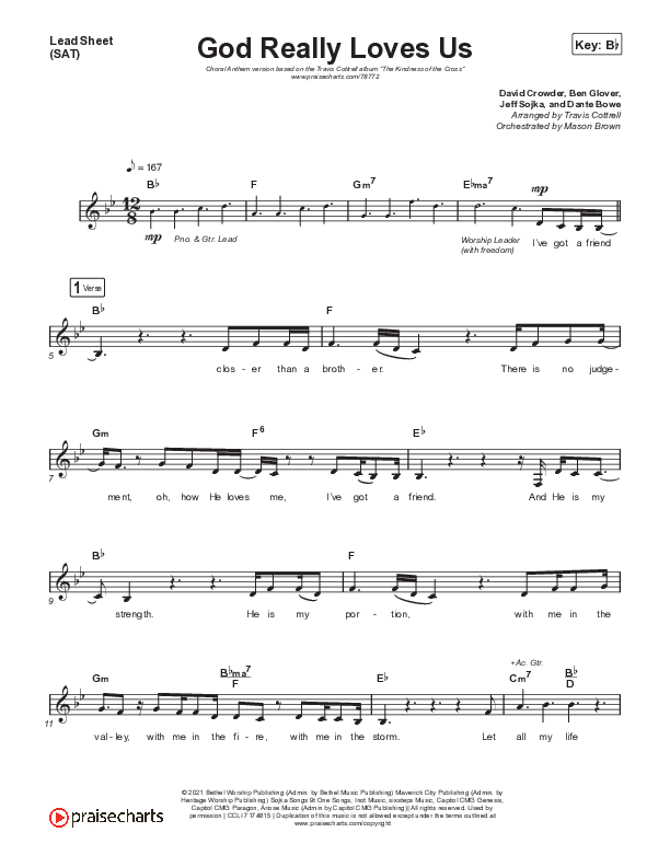 God Really Loves Us (Choral Anthem SATB) Lead Sheet (SAT) (Travis Cottrell / Hannah Kerr / Arr. Travis Cottrell)