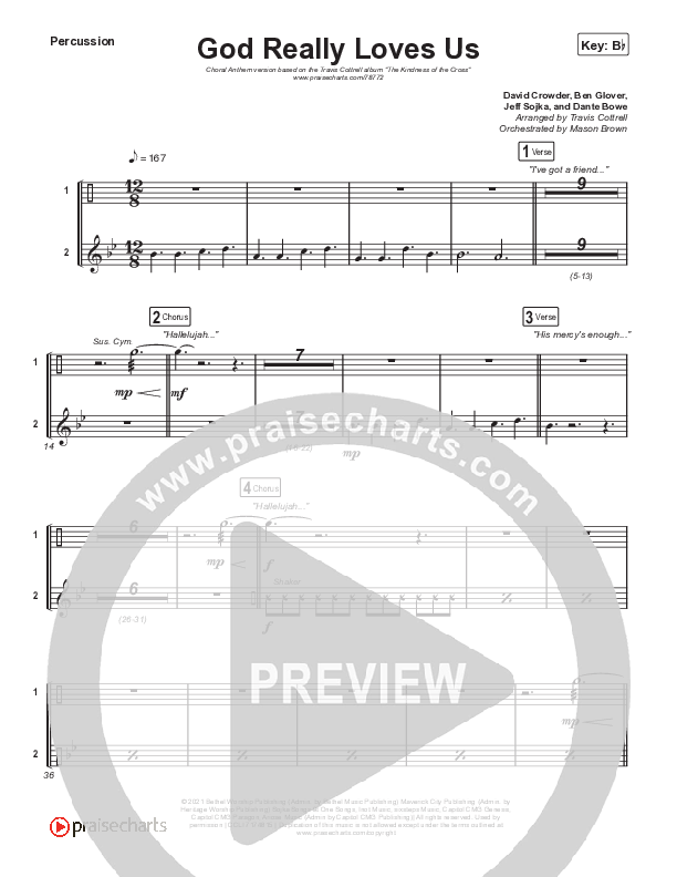 God Really Loves Us (Choral Anthem SATB) Percussion (Travis Cottrell / Hannah Kerr / Arr. Travis Cottrell)