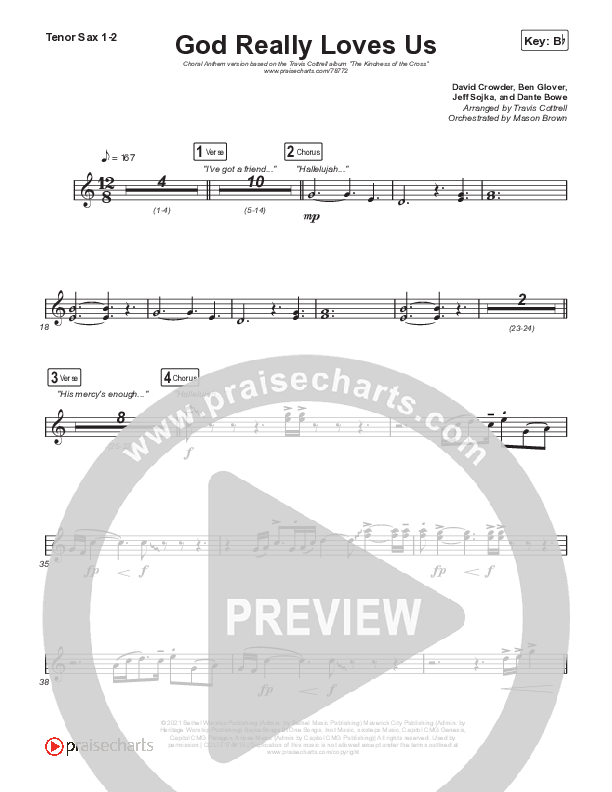 God Really Loves Us (Choral Anthem SATB) Tenor Sax 1,2 (Travis Cottrell / Hannah Kerr / Arr. Travis Cottrell)