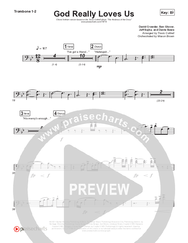 God Really Loves Us (Choral Anthem SATB) Trombone 1,2 (Travis Cottrell / Hannah Kerr / Arr. Travis Cottrell)