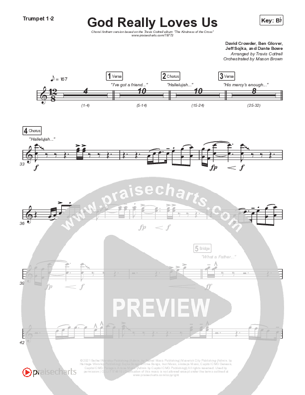 God Really Loves Us (Choral Anthem SATB) Trumpet 1,2 (Travis Cottrell / Hannah Kerr / Arr. Travis Cottrell)