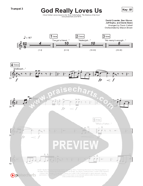 God Really Loves Us (Choral Anthem SATB) Trumpet 1,2 (Travis Cottrell / Hannah Kerr / Arr. Travis Cottrell)