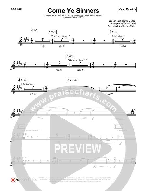 Come Ye Sinners (Choral Anthem SATB) Sax Pack (Travis Cottrell / Kristyn Getty / Arr. Travis Cottrell)