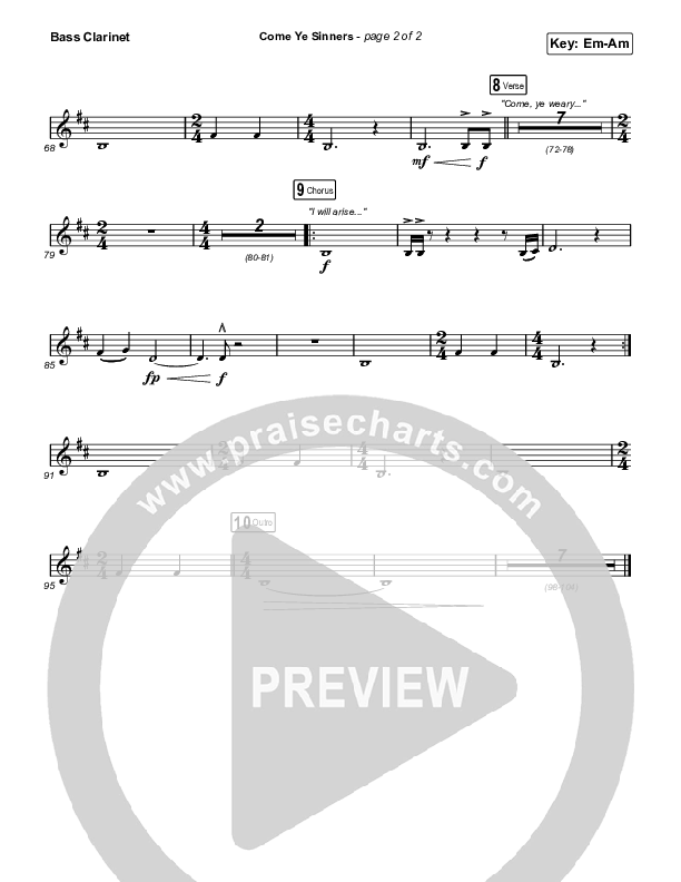 Come Ye Sinners (Choral Anthem SATB) Bass Clarinet (Travis Cottrell / Kristyn Getty / Arr. Travis Cottrell)