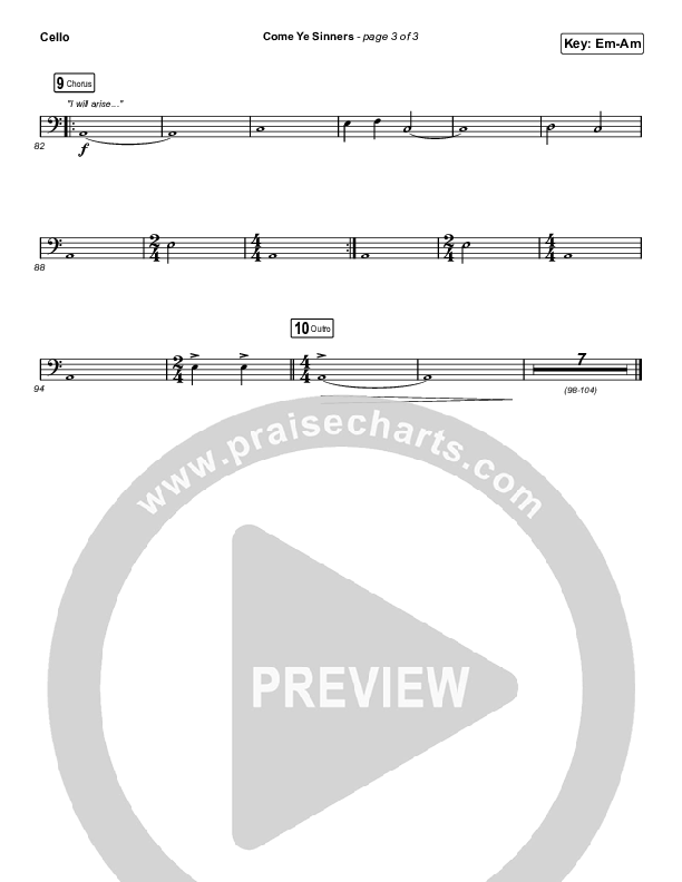 Come Ye Sinners (Choral Anthem SATB) Cello (Travis Cottrell / Kristyn Getty / Arr. Travis Cottrell)