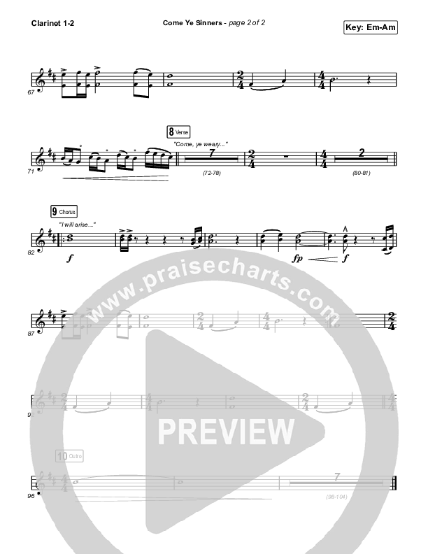 Come Ye Sinners (Choral Anthem SATB) Clarinet 1/2 (Travis Cottrell / Kristyn Getty / Arr. Travis Cottrell)
