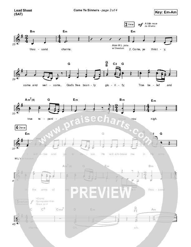 Come Ye Sinners (Choral Anthem SATB) Lead Sheet (SAT) (Travis Cottrell / Kristyn Getty / Arr. Travis Cottrell)